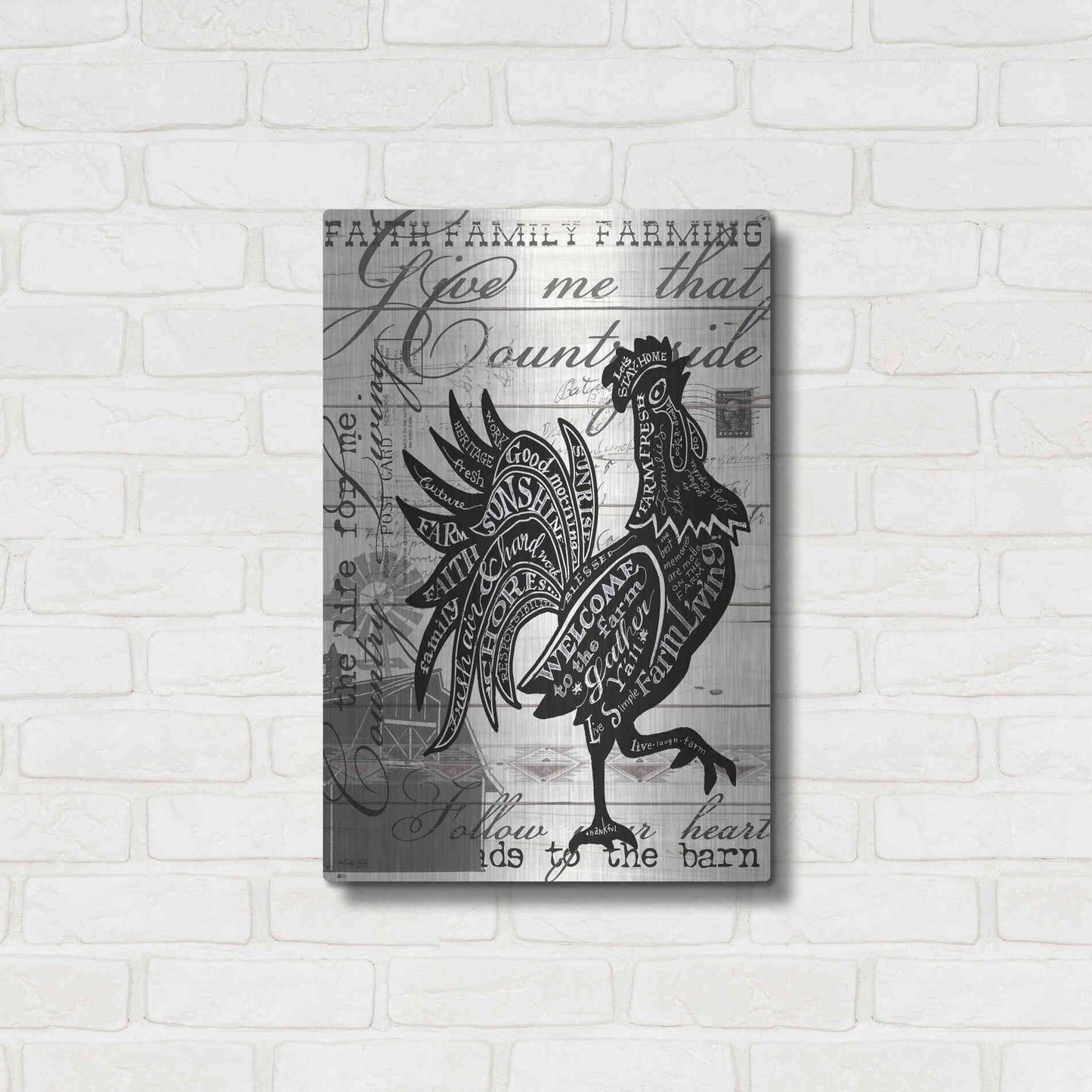 Luxe Metal Art 'Welcome to the Farm Chicken' by Cindy Jacobs, Metal Wall Art,16x24