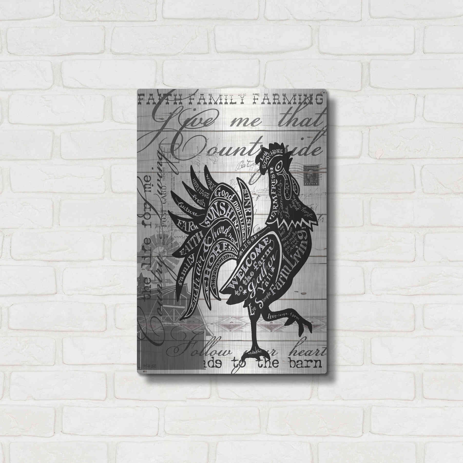 Luxe Metal Art 'Welcome to the Farm Chicken' by Cindy Jacobs, Metal Wall Art,16x24