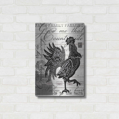 Luxe Metal Art 'Welcome to the Farm Chicken' by Cindy Jacobs, Metal Wall Art,16x24