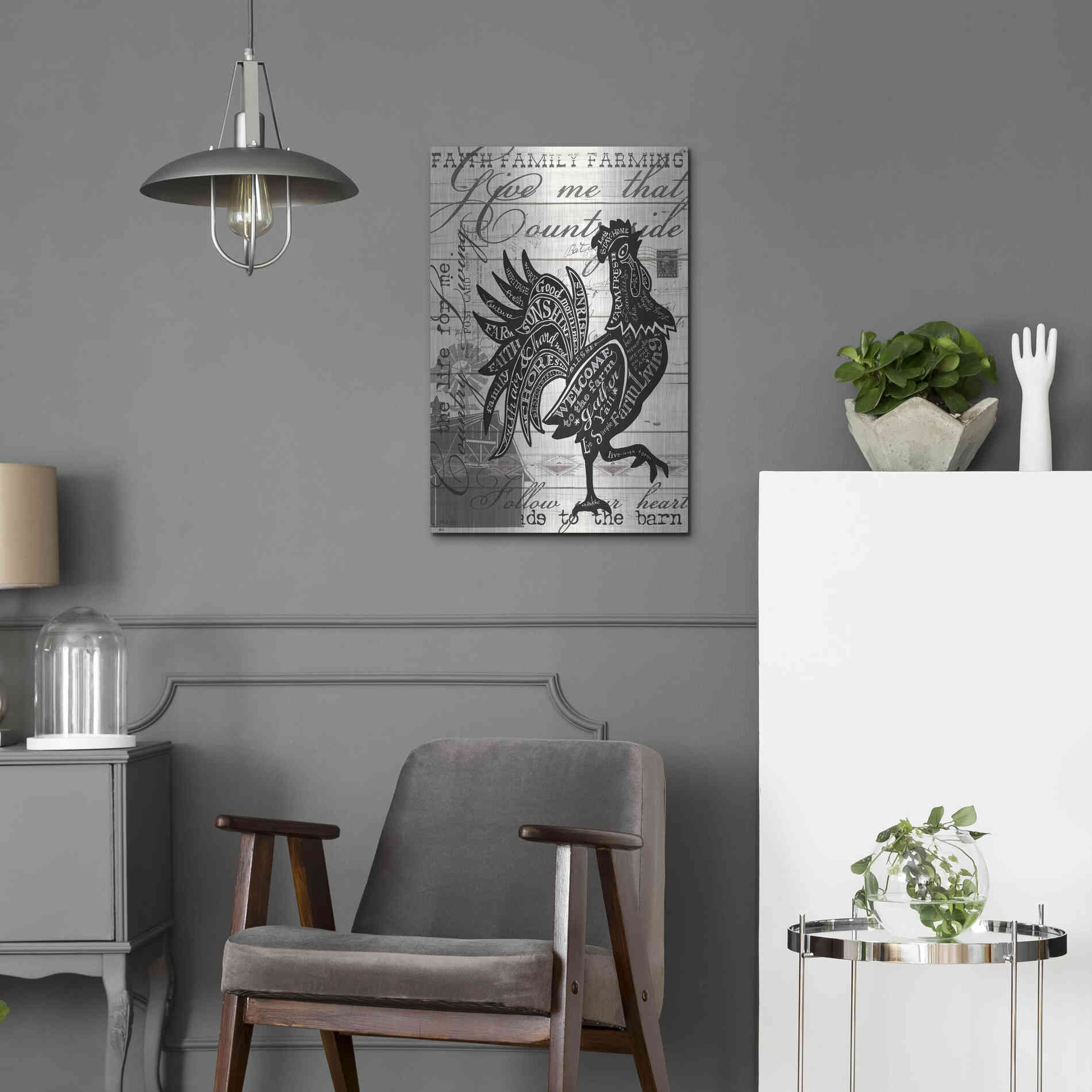 Luxe Metal Art 'Welcome to the Farm Chicken' by Cindy Jacobs, Metal Wall Art,16x24