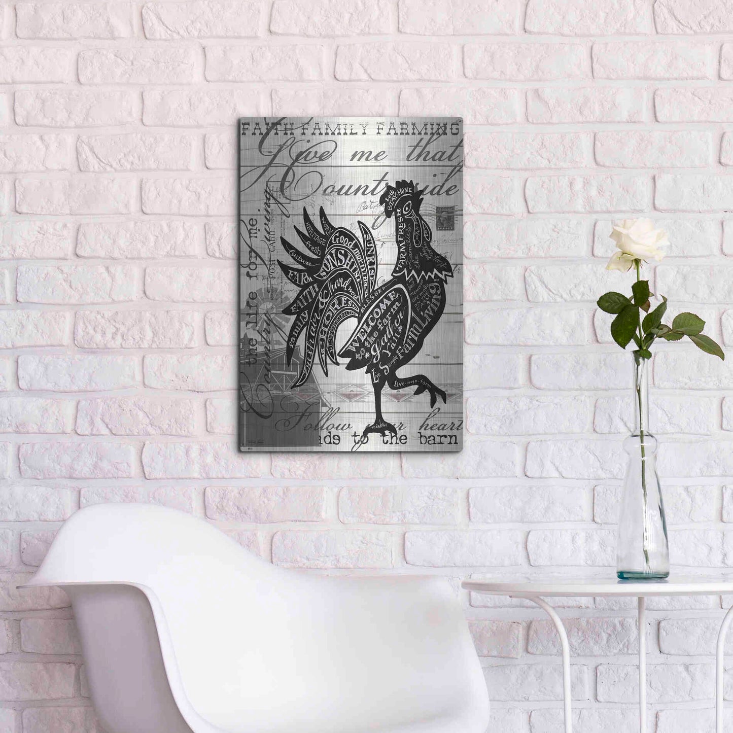 Luxe Metal Art 'Welcome to the Farm Chicken' by Cindy Jacobs, Metal Wall Art,16x24