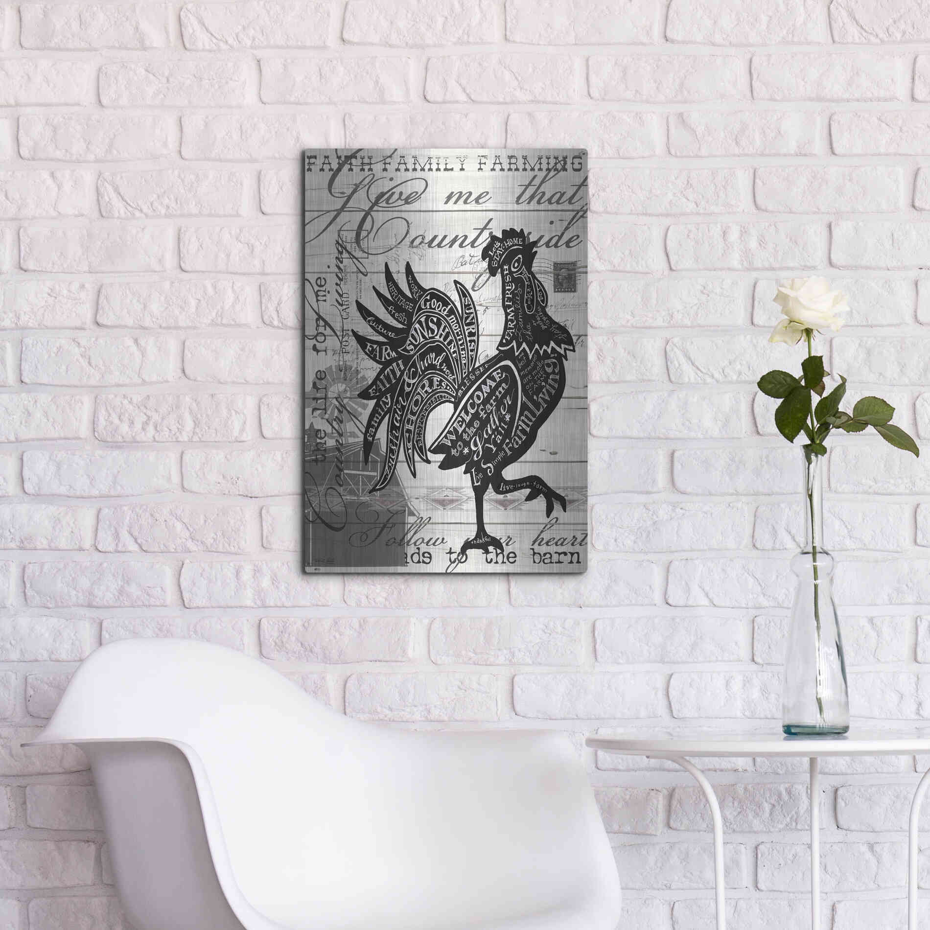 Luxe Metal Art 'Welcome to the Farm Chicken' by Cindy Jacobs, Metal Wall Art,16x24