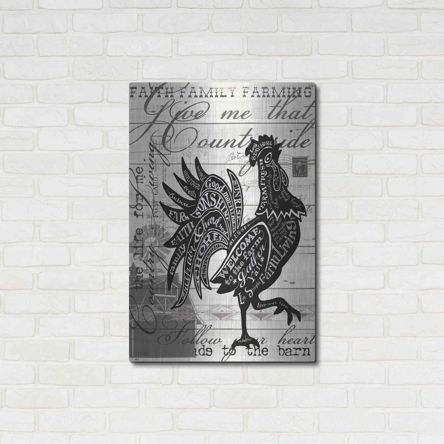Luxe Metal Art 'Welcome to the Farm Chicken' by Cindy Jacobs, Metal Wall Art,24x36