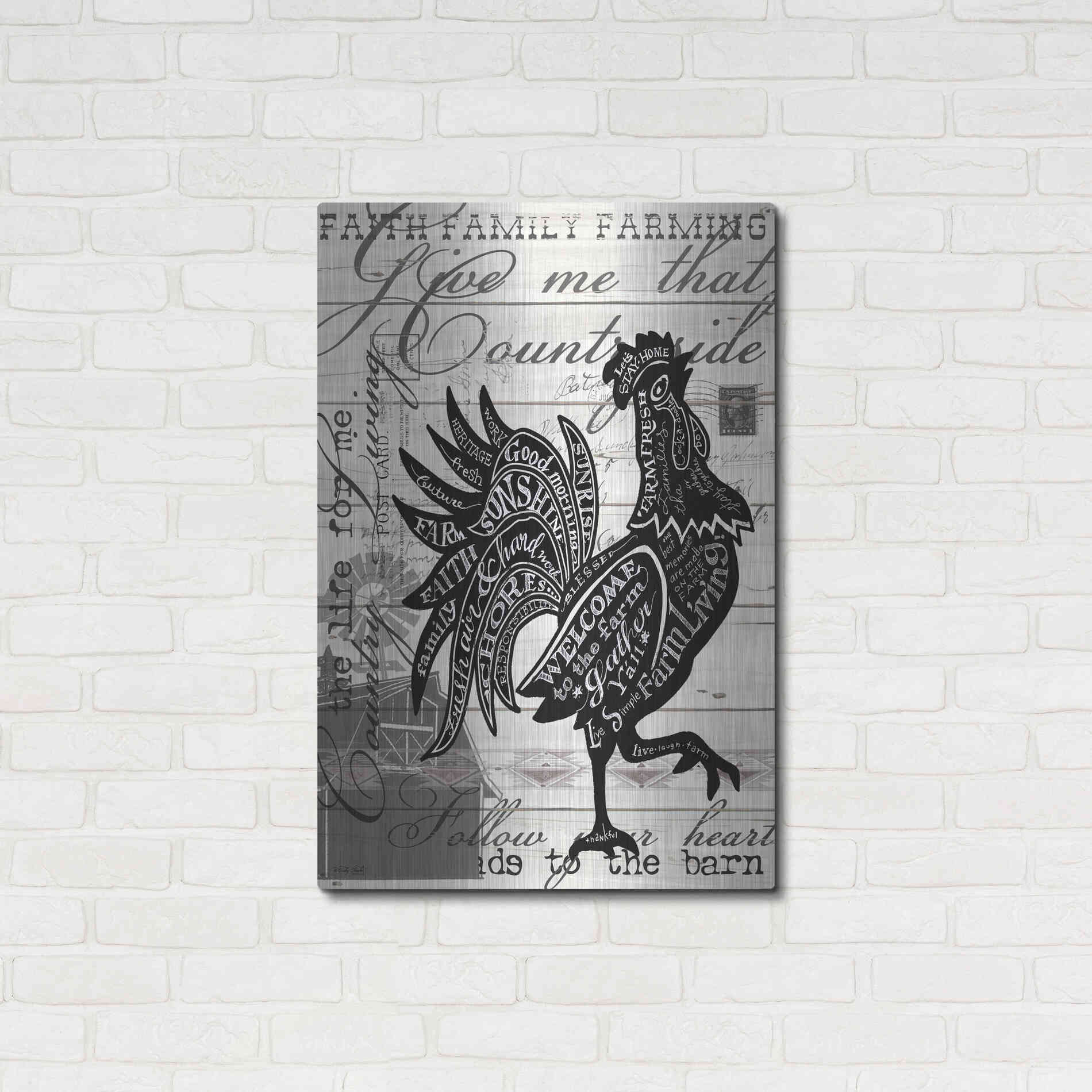Luxe Metal Art 'Welcome to the Farm Chicken' by Cindy Jacobs, Metal Wall Art,24x36