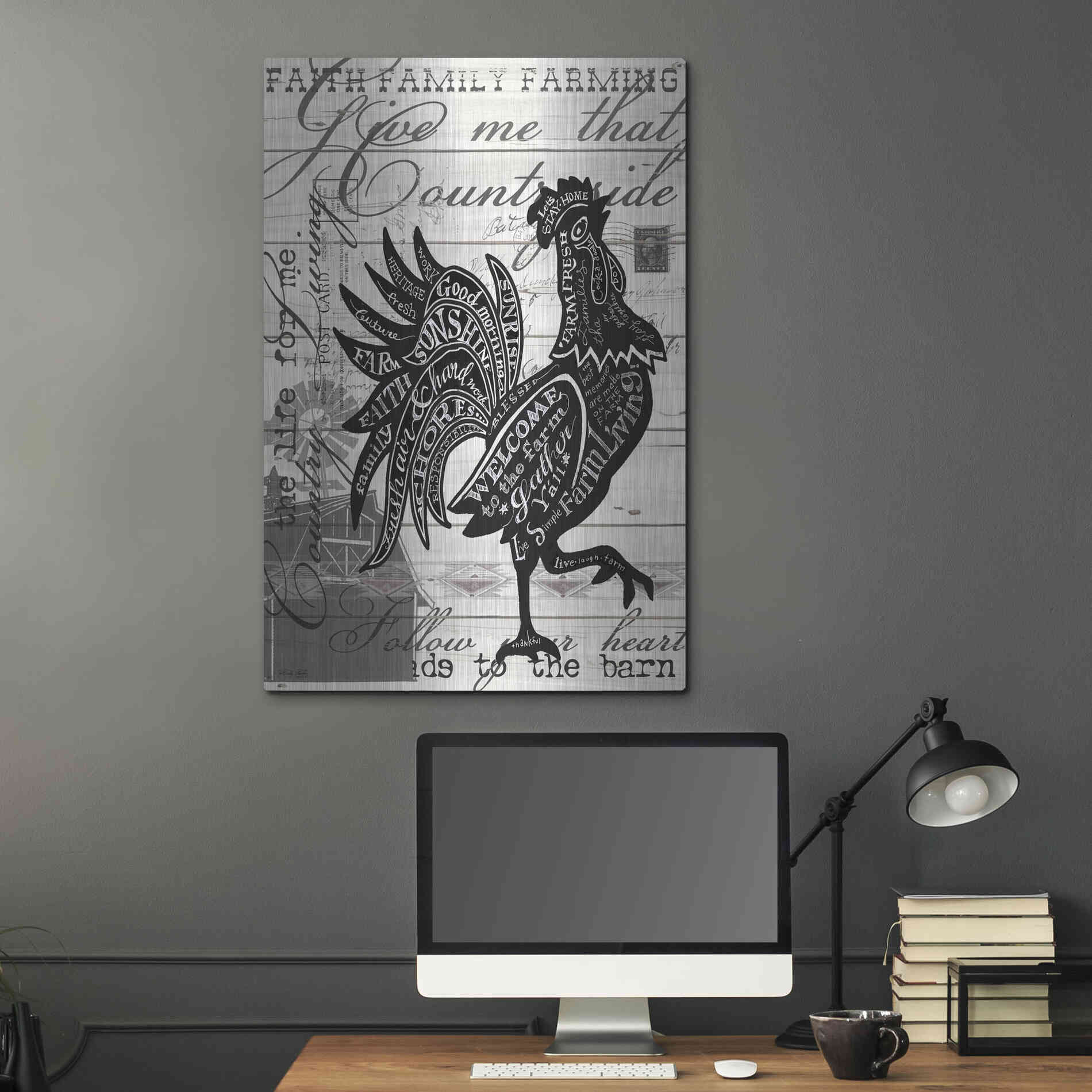 Luxe Metal Art 'Welcome to the Farm Chicken' by Cindy Jacobs, Metal Wall Art,24x36