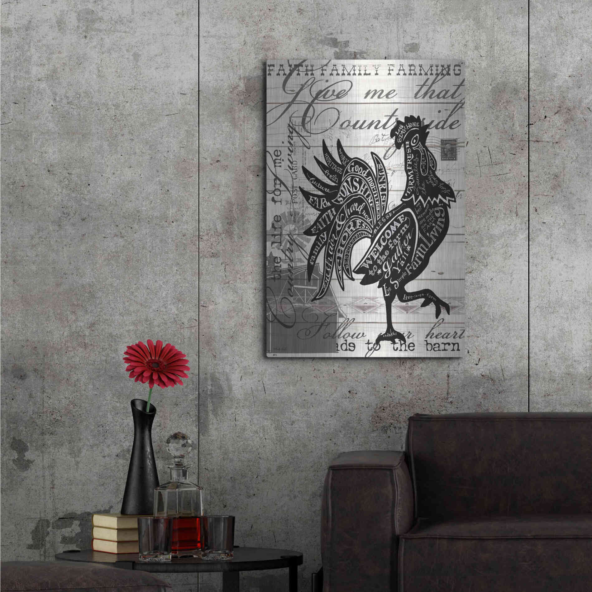 Luxe Metal Art 'Welcome to the Farm Chicken' by Cindy Jacobs, Metal Wall Art,24x36