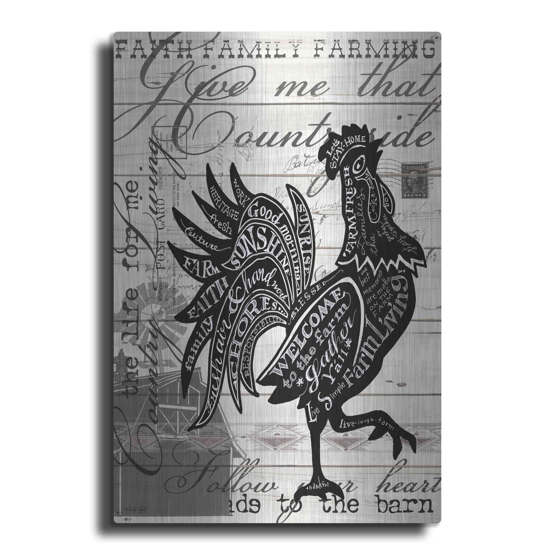 Luxe Metal Art 'Welcome to the Farm Chicken' by Cindy Jacobs, Metal Wall Art