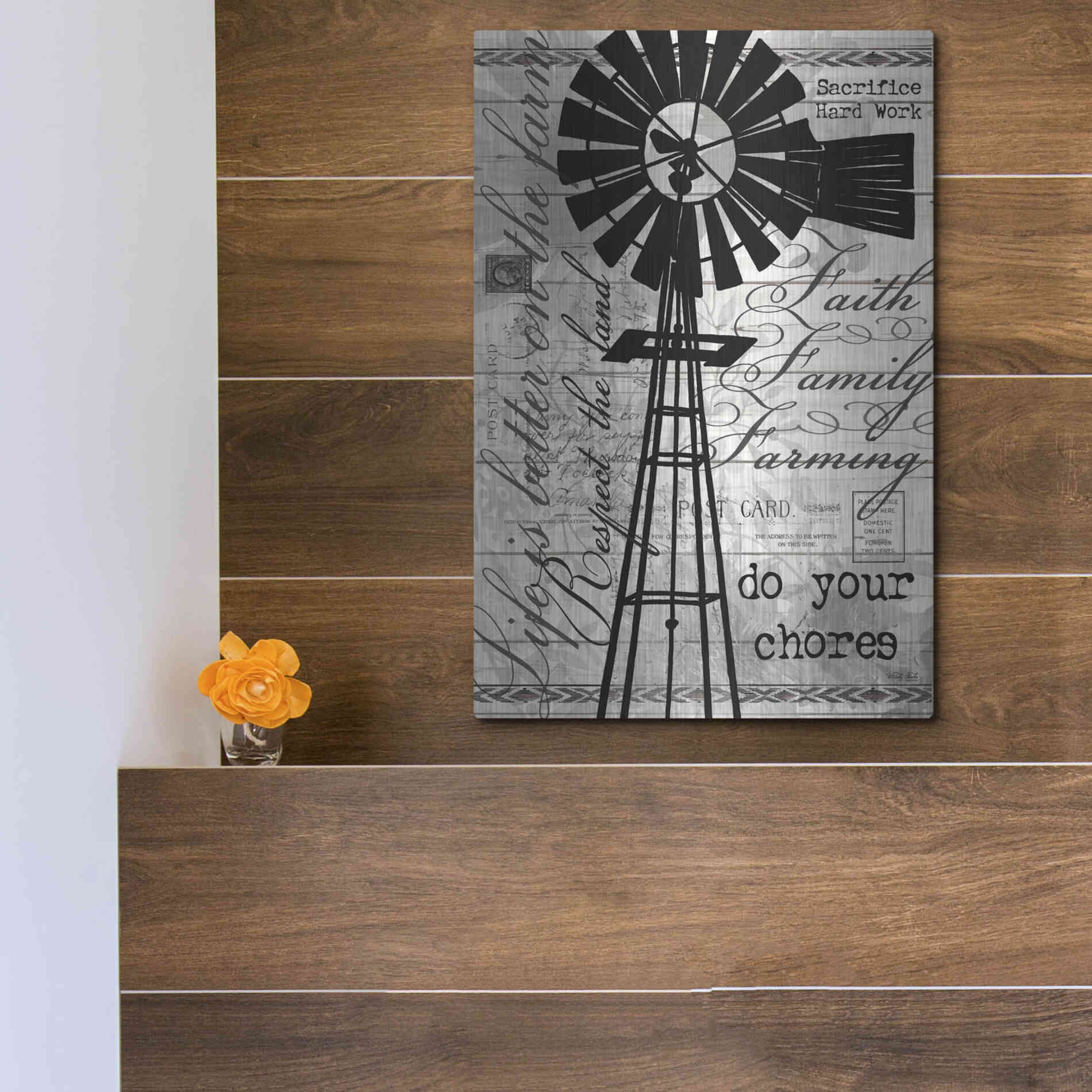 Luxe Metal Art 'Do Your Chores Windmill' by Cindy Jacobs, Metal Wall Art,12x16