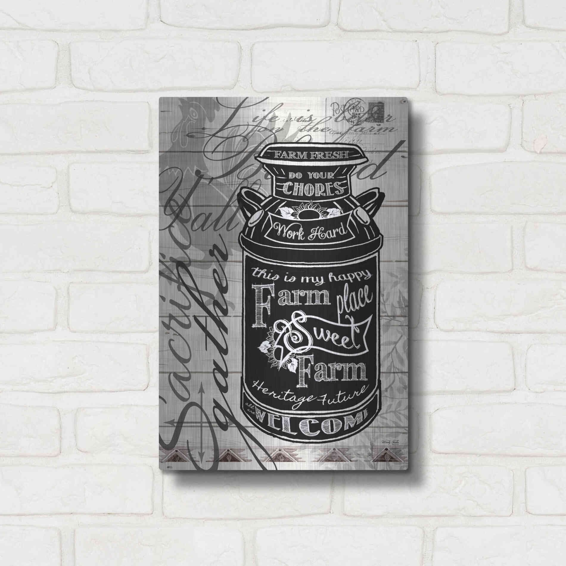 Luxe Metal Art 'Farm Sweet Farm Milk Can' by Cindy Jacobs, Metal Wall Art,12x16