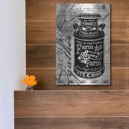 Luxe Metal Art 'Farm Sweet Farm Milk Can' by Cindy Jacobs, Metal Wall Art,12x16