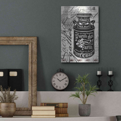 Luxe Metal Art 'Farm Sweet Farm Milk Can' by Cindy Jacobs, Metal Wall Art,12x16