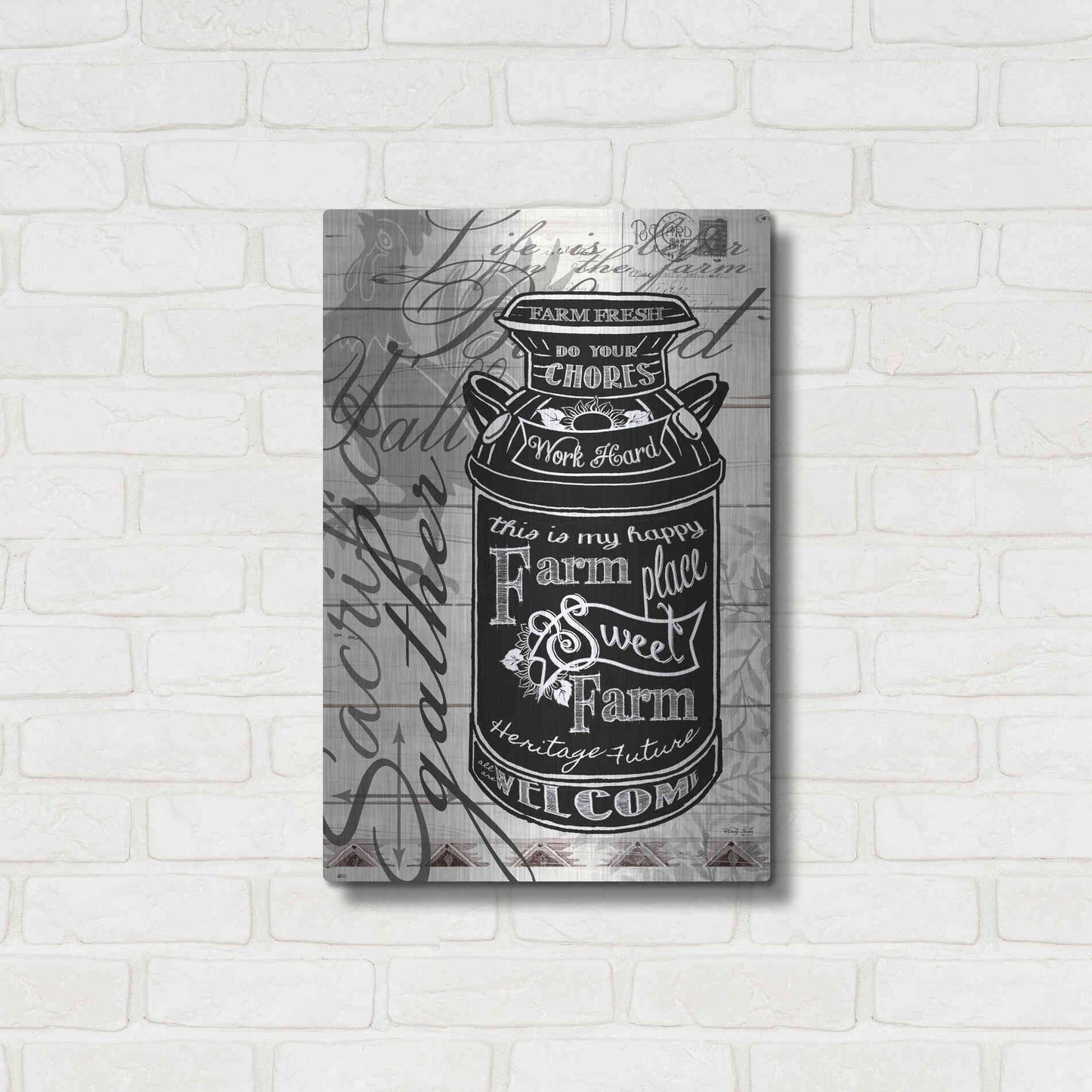 Luxe Metal Art 'Farm Sweet Farm Milk Can' by Cindy Jacobs, Metal Wall Art,16x24