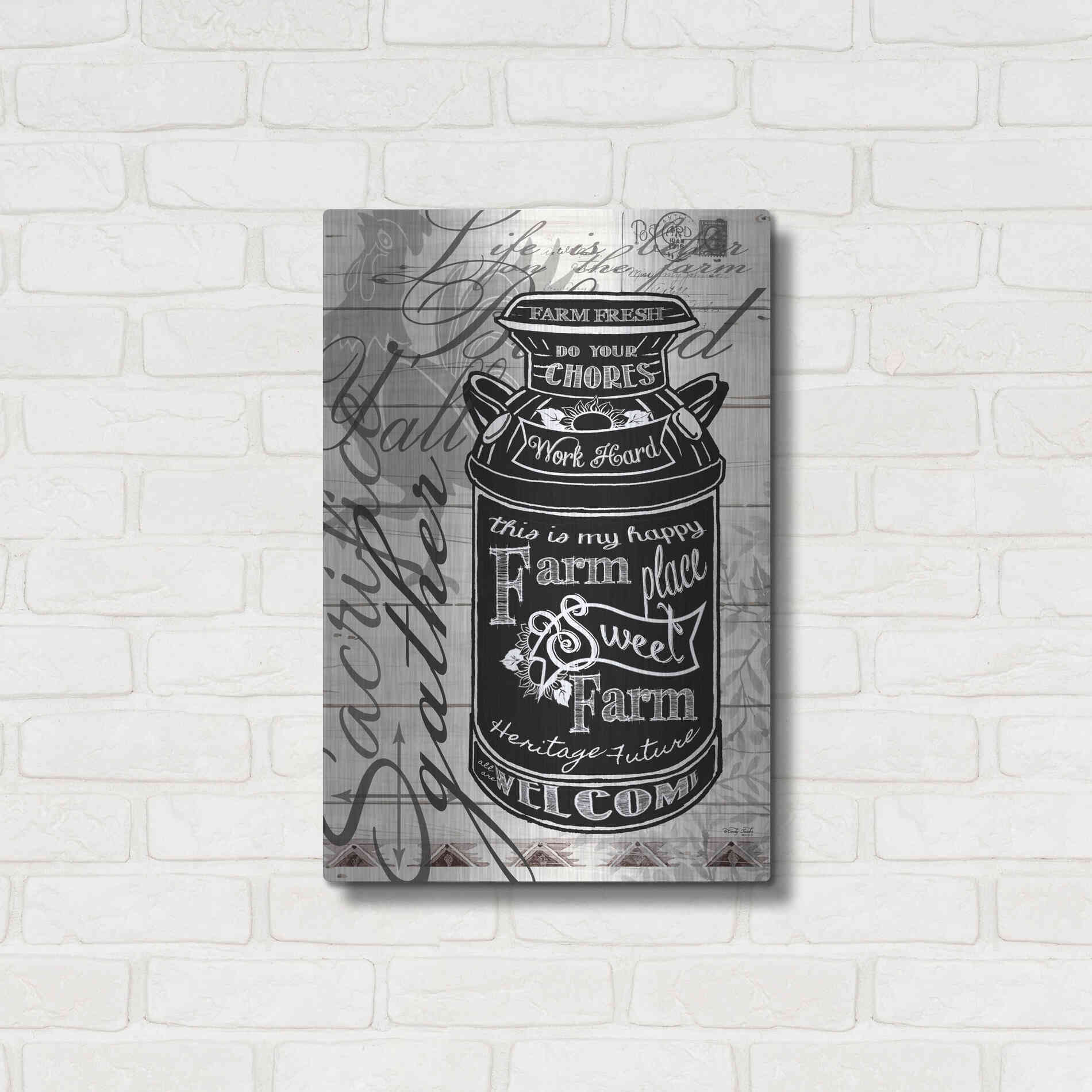 Luxe Metal Art 'Farm Sweet Farm Milk Can' by Cindy Jacobs, Metal Wall Art,16x24