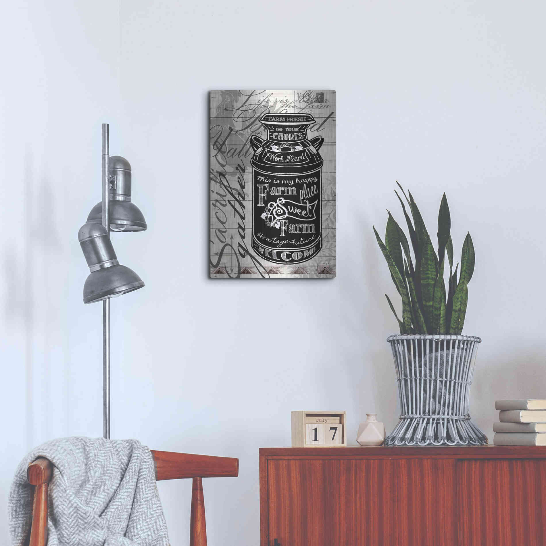 Luxe Metal Art 'Farm Sweet Farm Milk Can' by Cindy Jacobs, Metal Wall Art,16x24