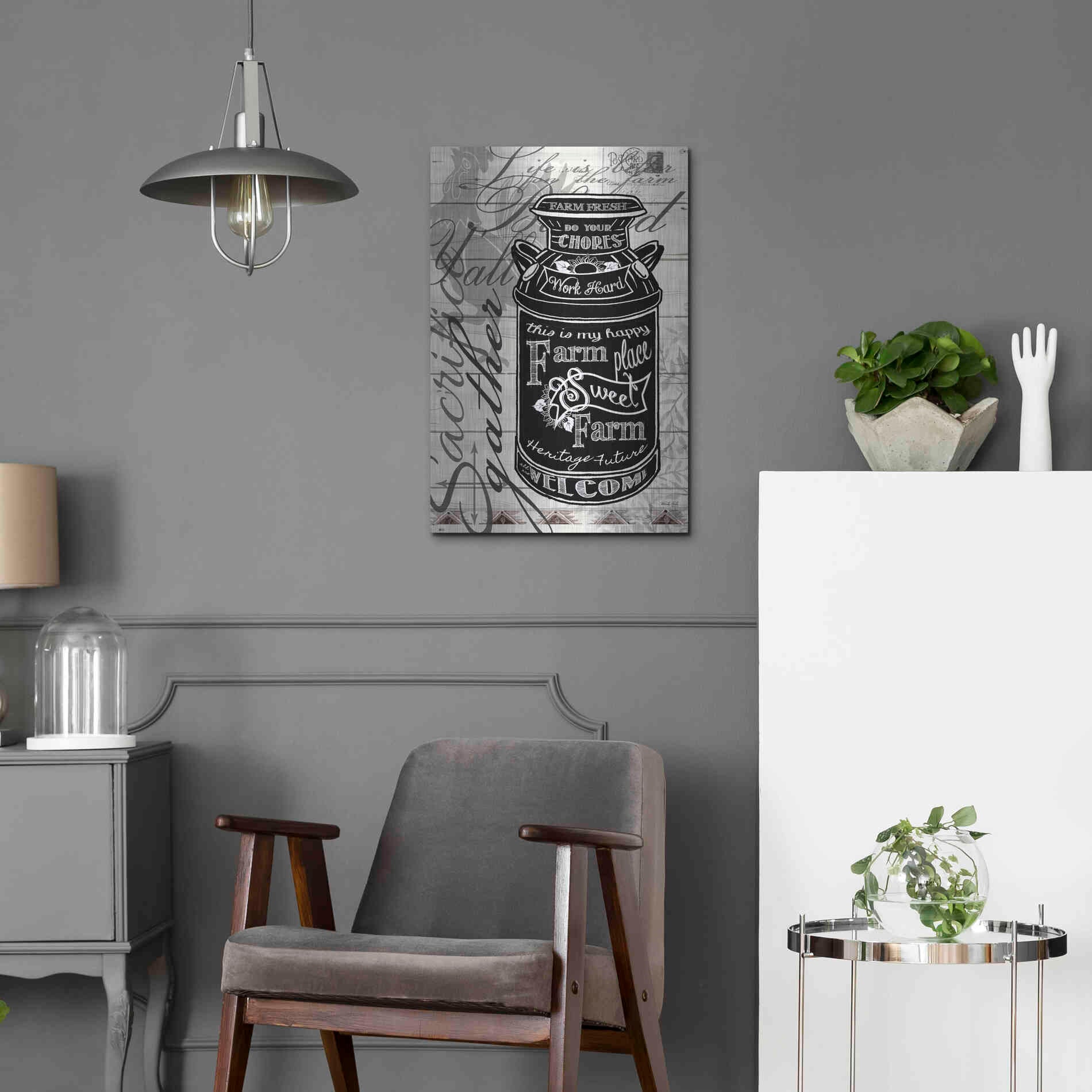 Luxe Metal Art 'Farm Sweet Farm Milk Can' by Cindy Jacobs, Metal Wall Art,16x24