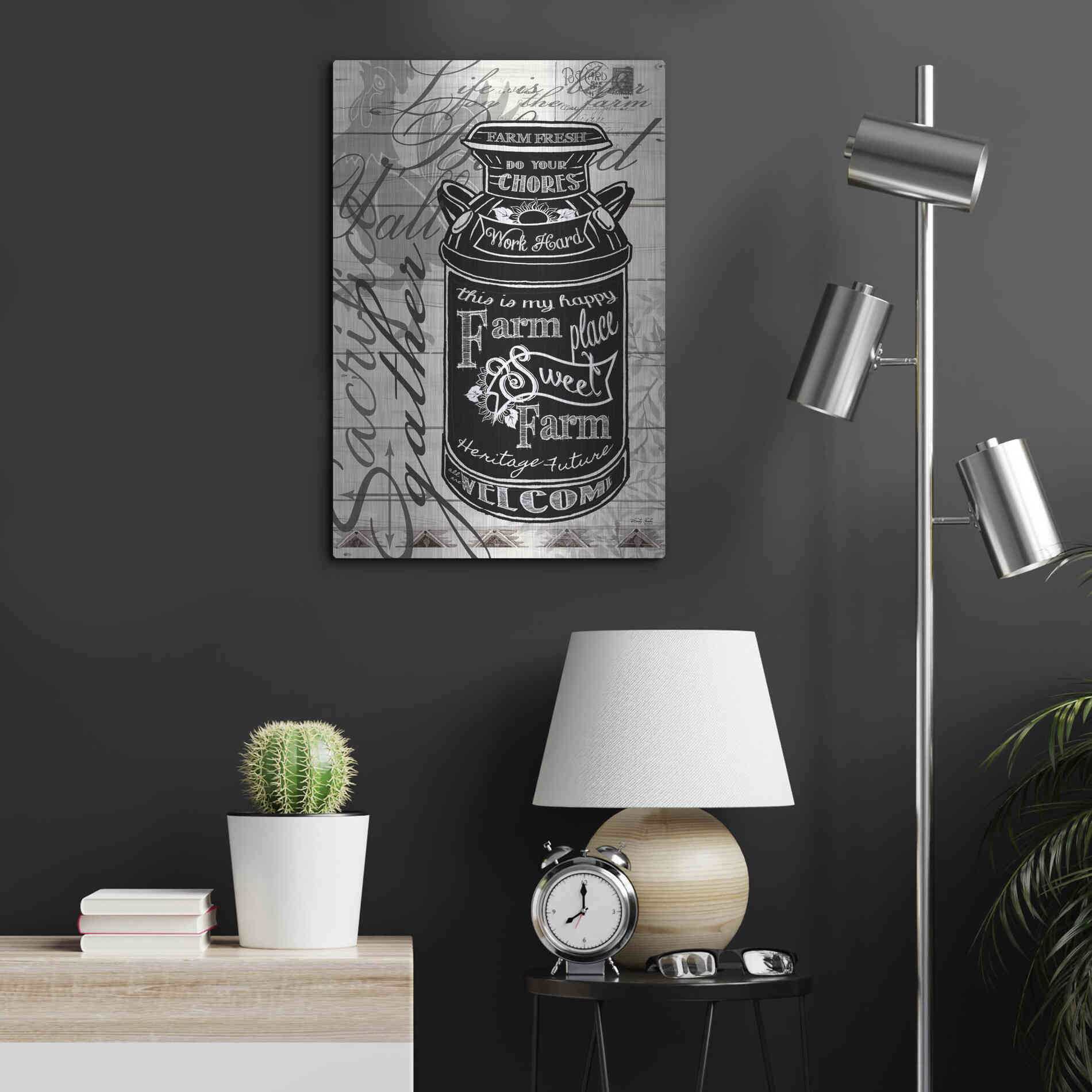 Luxe Metal Art 'Farm Sweet Farm Milk Can' by Cindy Jacobs, Metal Wall Art,16x24