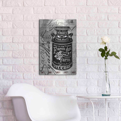 Luxe Metal Art 'Farm Sweet Farm Milk Can' by Cindy Jacobs, Metal Wall Art,16x24