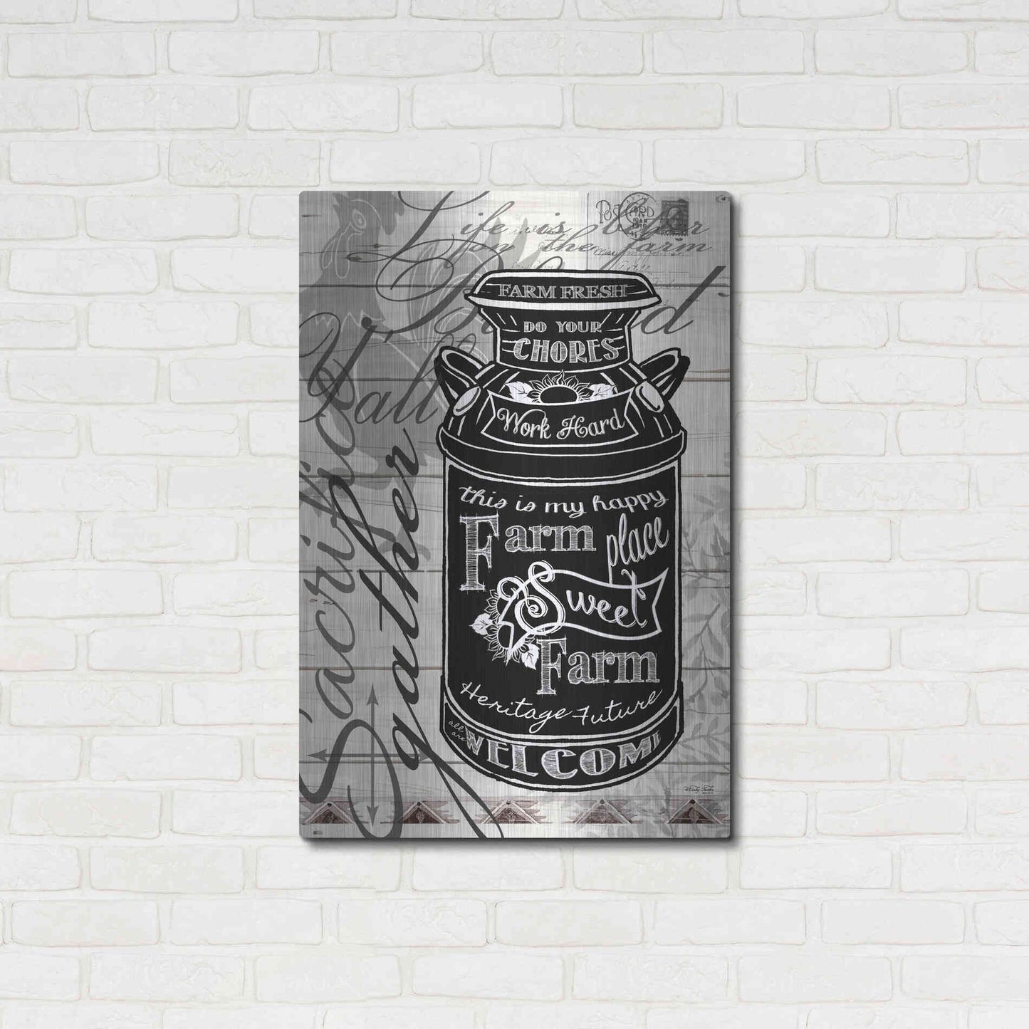 Luxe Metal Art 'Farm Sweet Farm Milk Can' by Cindy Jacobs, Metal Wall Art,24x36