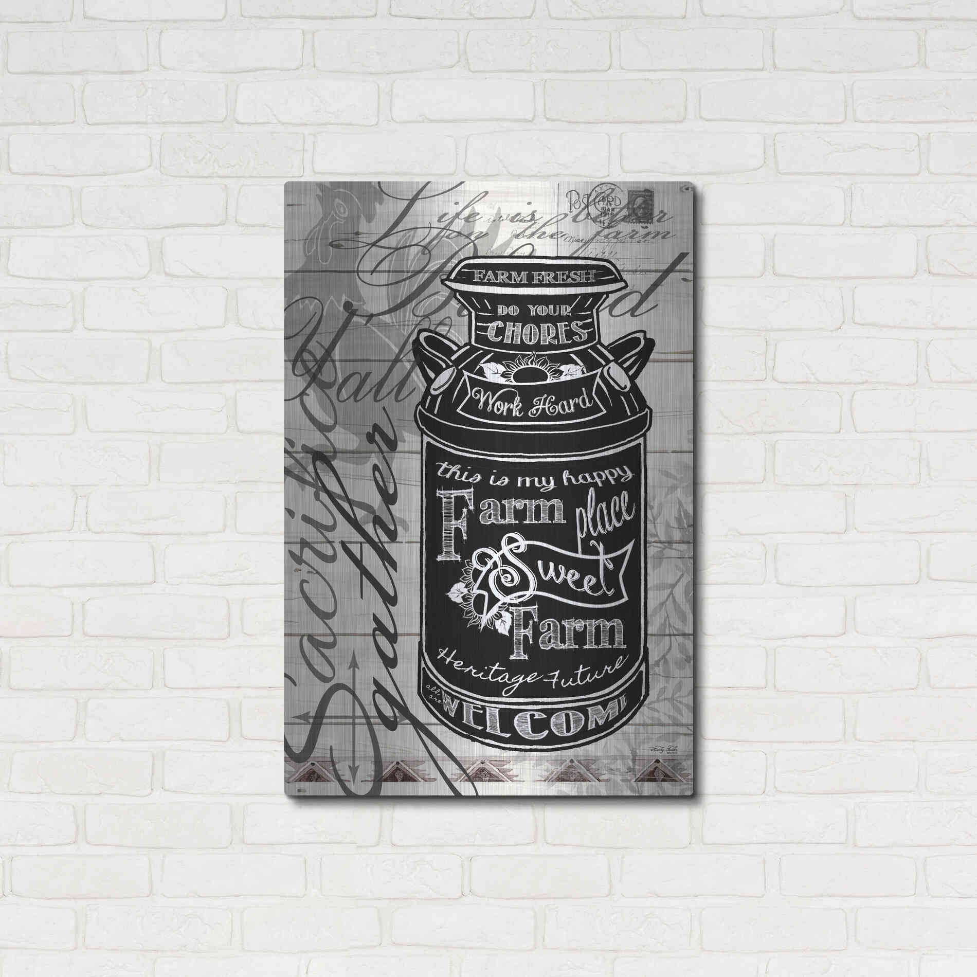 Luxe Metal Art 'Farm Sweet Farm Milk Can' by Cindy Jacobs, Metal Wall Art,24x36