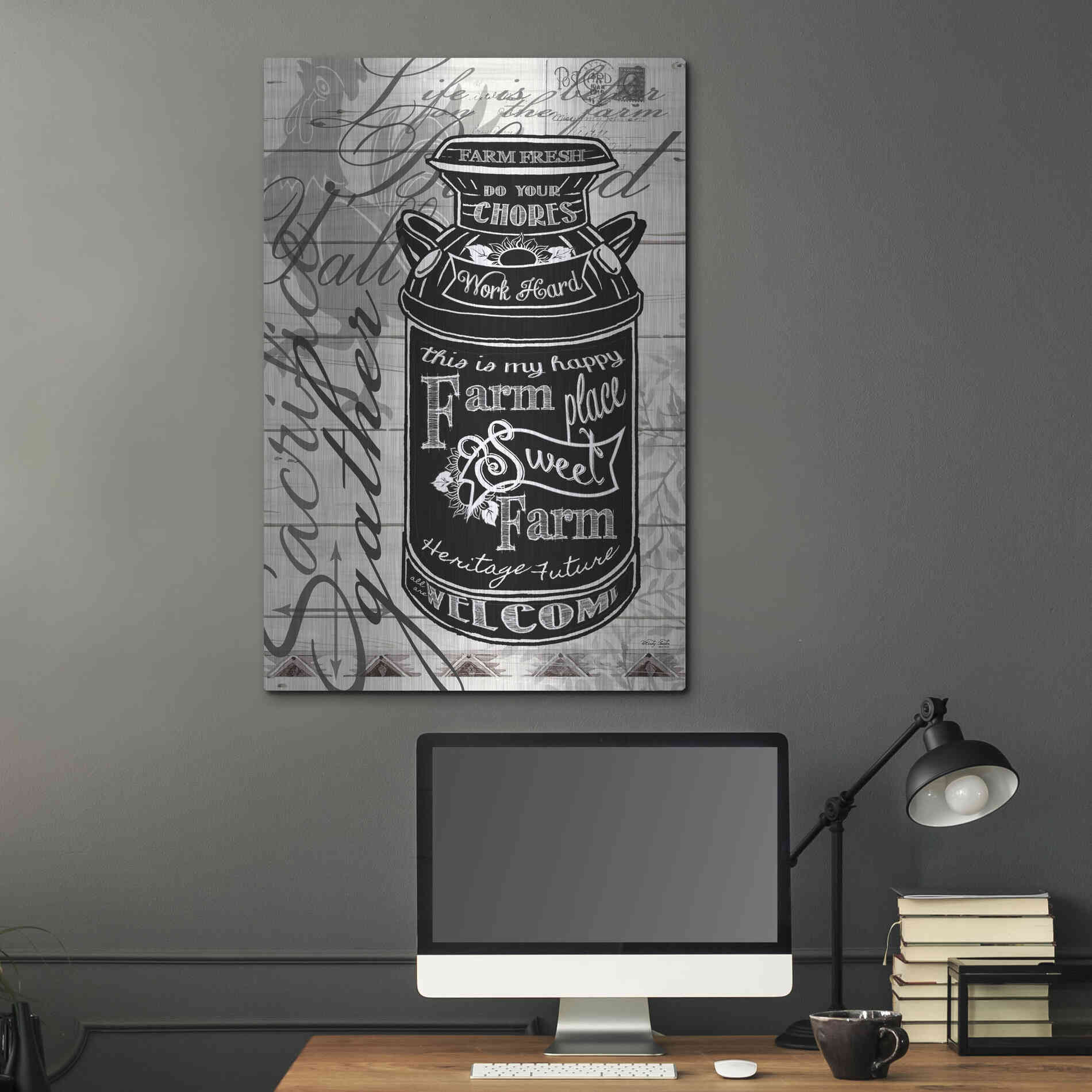 Luxe Metal Art 'Farm Sweet Farm Milk Can' by Cindy Jacobs, Metal Wall Art,24x36