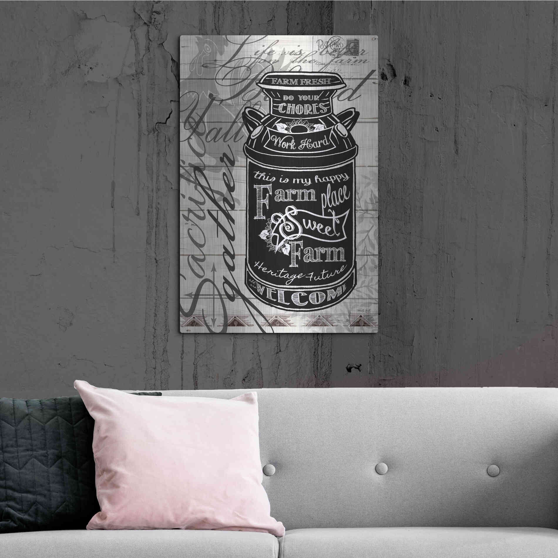 Luxe Metal Art 'Farm Sweet Farm Milk Can' by Cindy Jacobs, Metal Wall Art,24x36