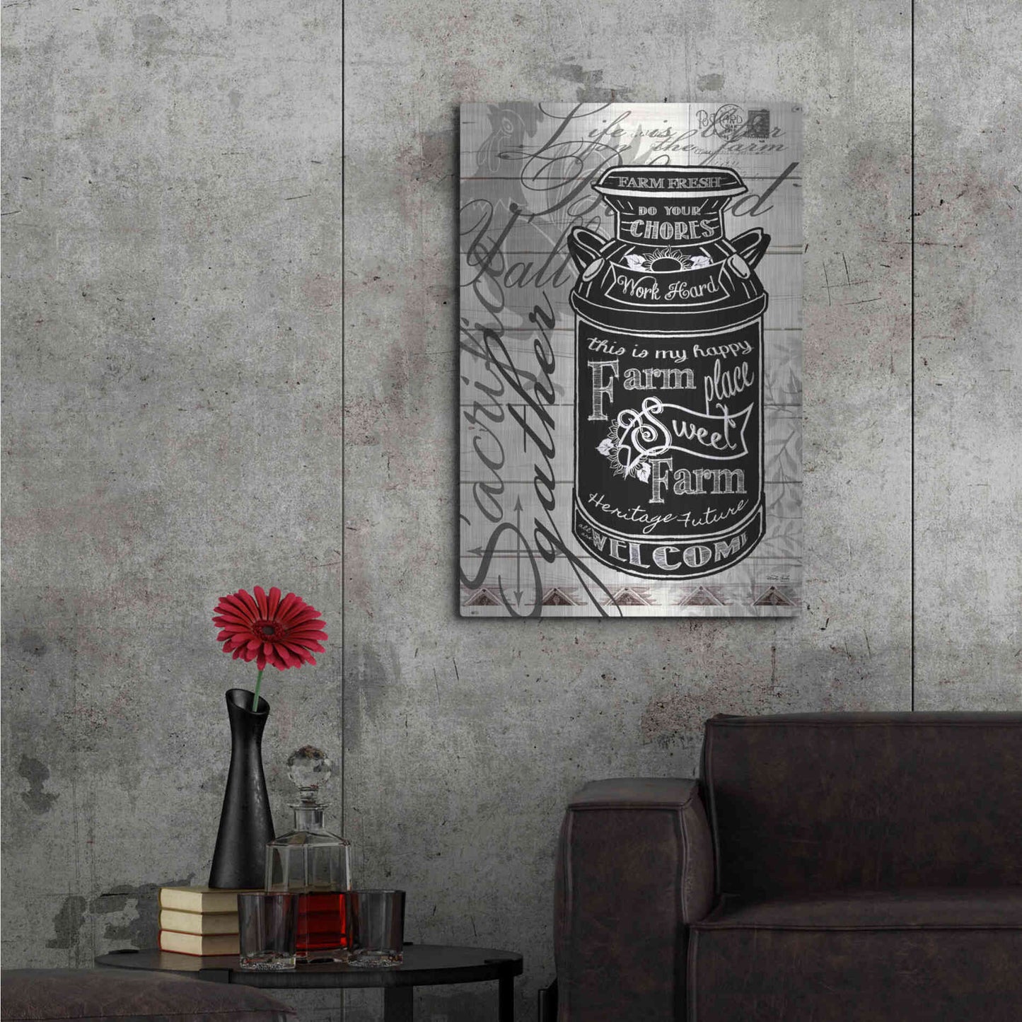 Luxe Metal Art 'Farm Sweet Farm Milk Can' by Cindy Jacobs, Metal Wall Art,24x36