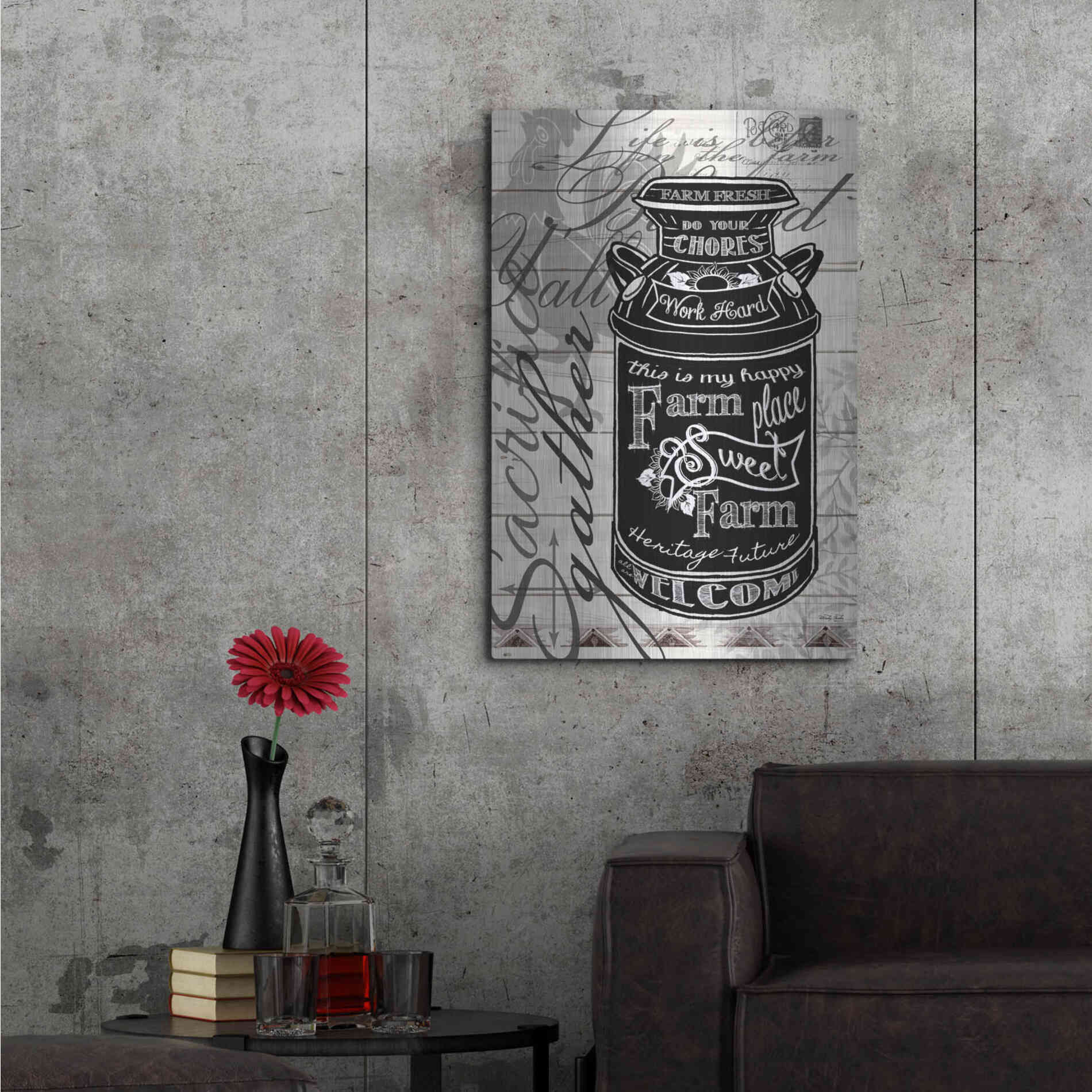 Luxe Metal Art 'Farm Sweet Farm Milk Can' by Cindy Jacobs, Metal Wall Art,24x36
