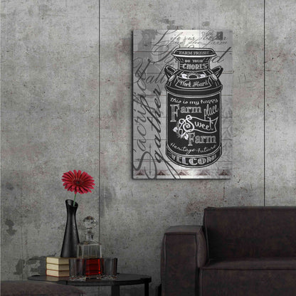 Luxe Metal Art 'Farm Sweet Farm Milk Can' by Cindy Jacobs, Metal Wall Art,24x36