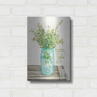 Luxe Metal Art 'Faith, Hope, Love and Eucalyptus' by Cindy Jacobs, Metal Wall Art,12x16