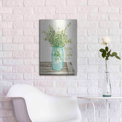 Luxe Metal Art 'Faith, Hope, Love and Eucalyptus' by Cindy Jacobs, Metal Wall Art,16x24