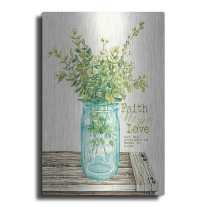 Luxe Metal Art 'Faith, Hope, Love and Eucalyptus' by Cindy Jacobs, Metal Wall Art