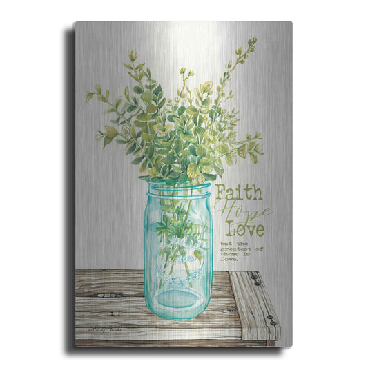 Luxe Metal Art 'Faith, Hope, Love and Eucalyptus' by Cindy Jacobs, Metal Wall Art