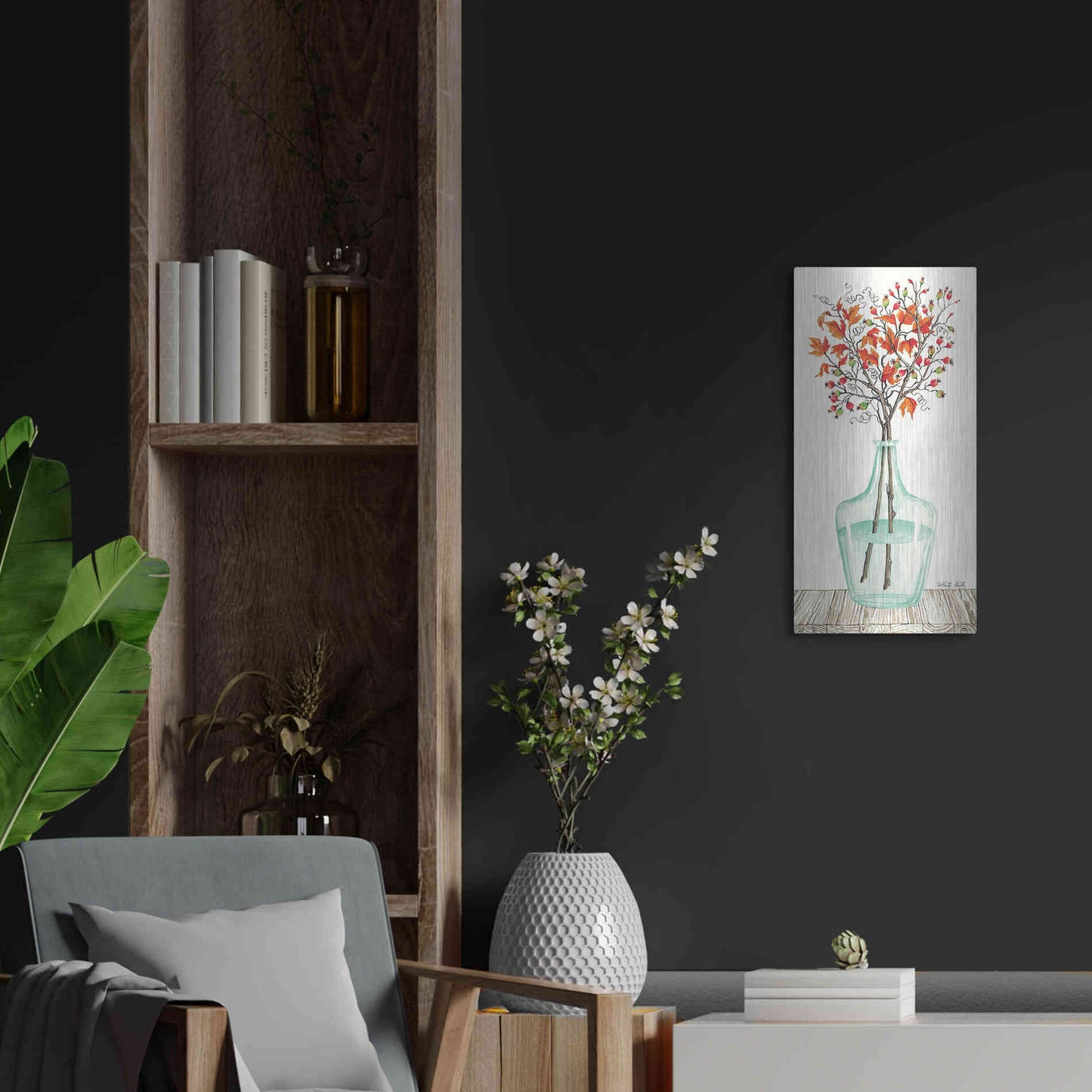 Luxe Metal Art 'Fall Blooms' by Cindy Jacobs, Metal Wall Art,12x24