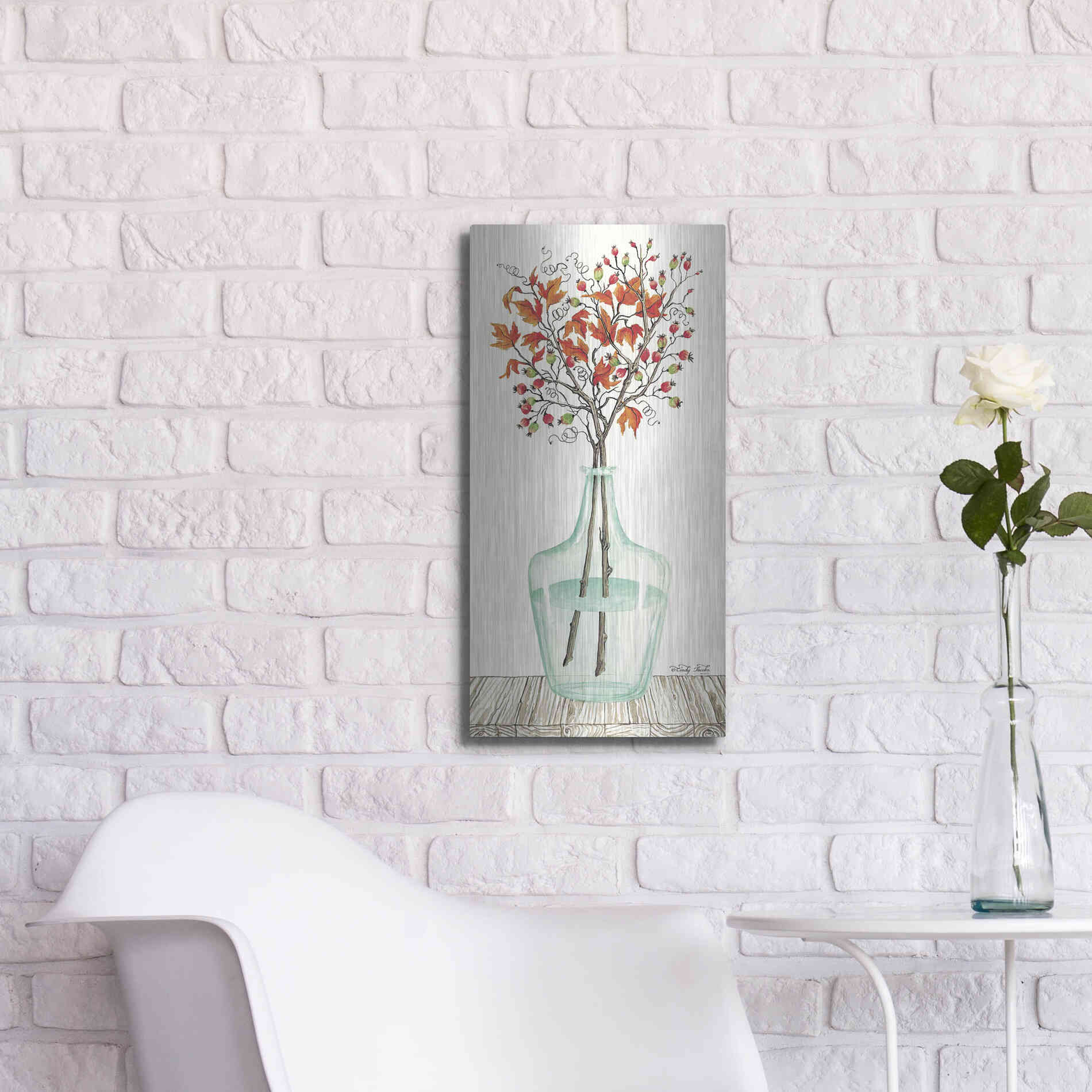 Luxe Metal Art 'Fall Blooms' by Cindy Jacobs, Metal Wall Art,12x24