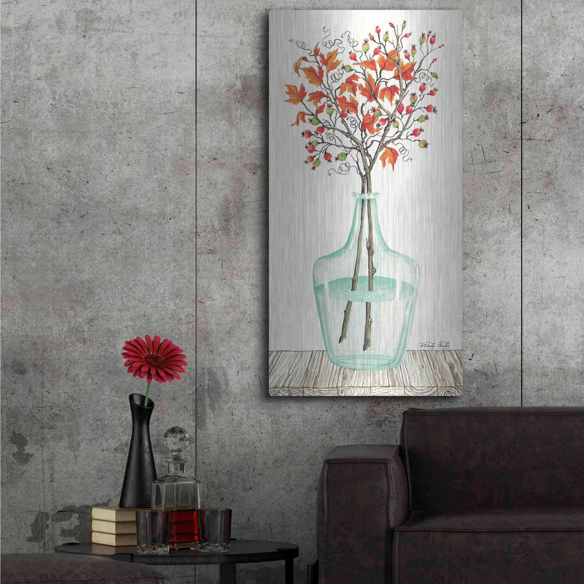 Luxe Metal Art 'Fall Blooms' by Cindy Jacobs, Metal Wall Art,24x48