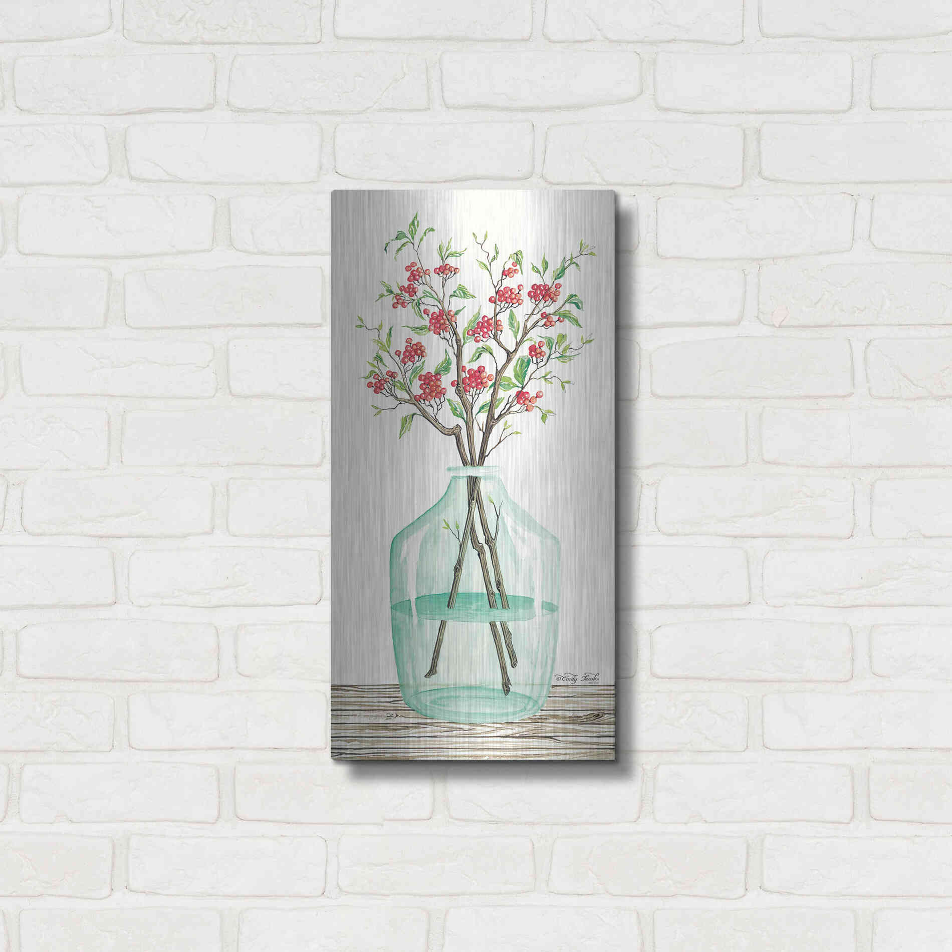 Luxe Metal Art 'Winter Blooms' by Cindy Jacobs, Metal Wall Art,12x24