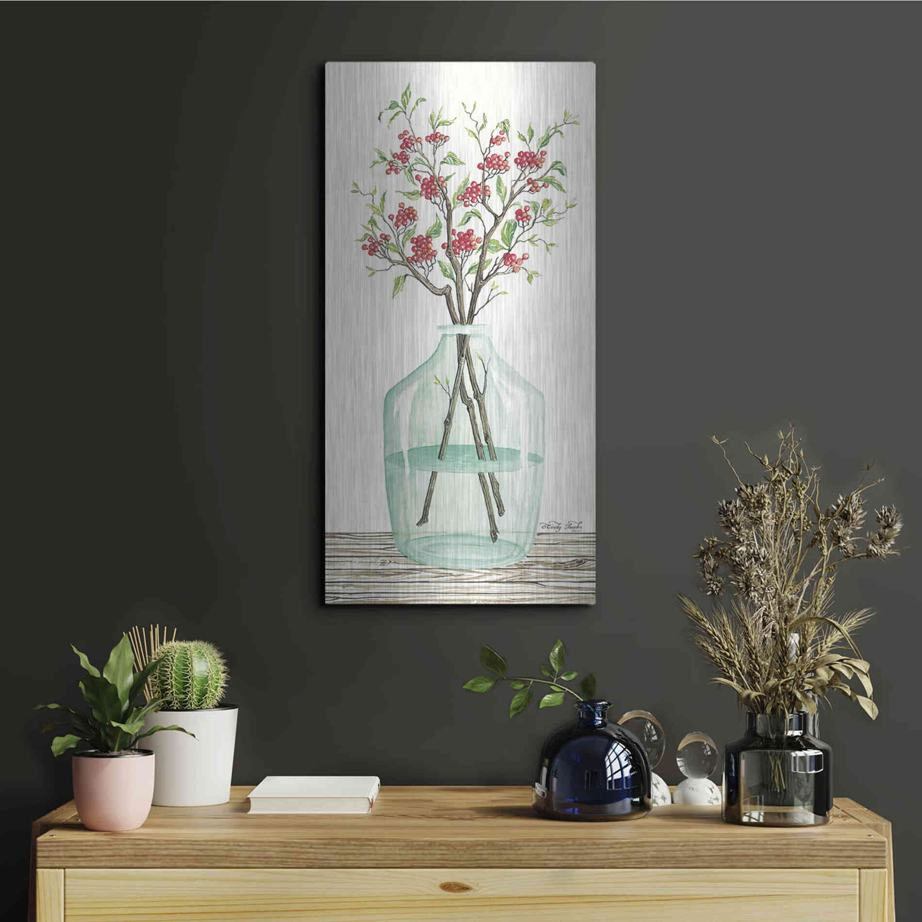 Luxe Metal Art 'Winter Blooms' by Cindy Jacobs, Metal Wall Art,12x24