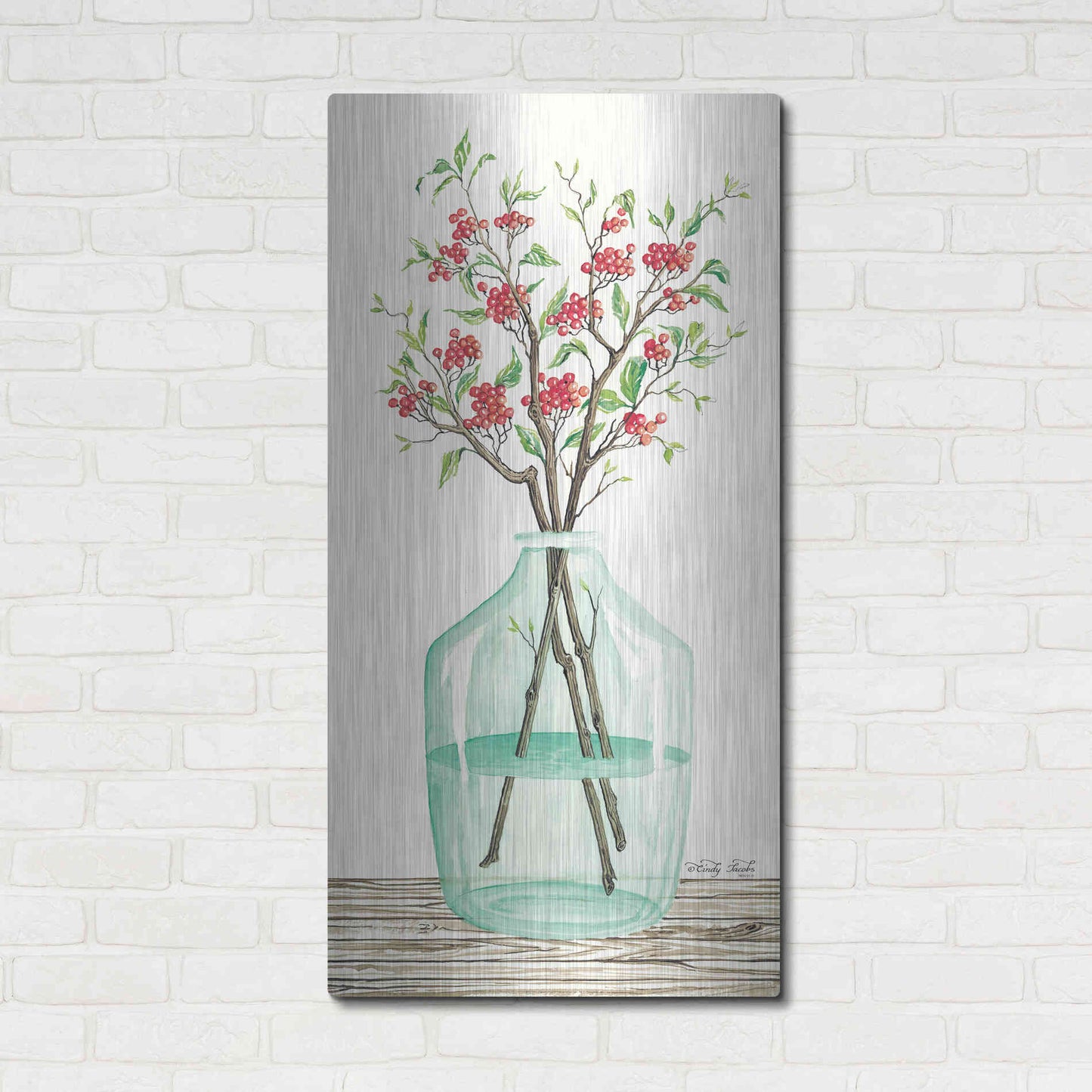 Luxe Metal Art 'Winter Blooms' by Cindy Jacobs, Metal Wall Art,24x48