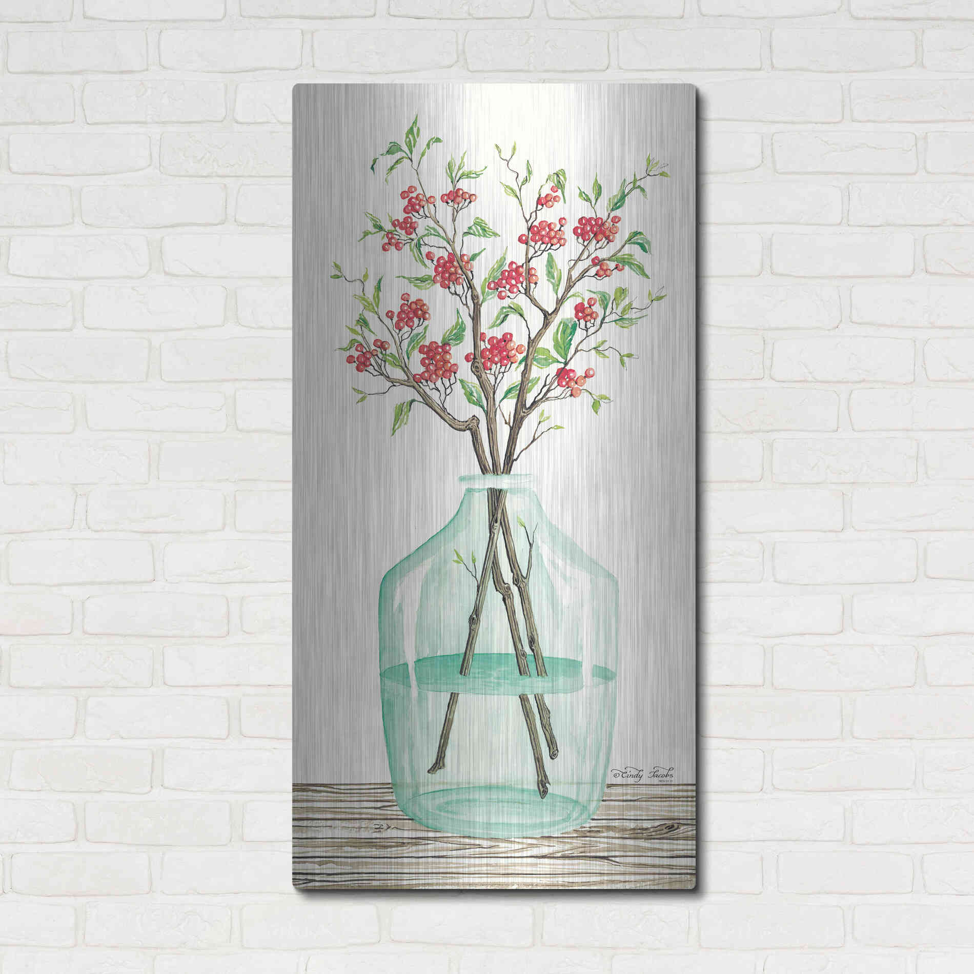 Luxe Metal Art 'Winter Blooms' by Cindy Jacobs, Metal Wall Art,24x48