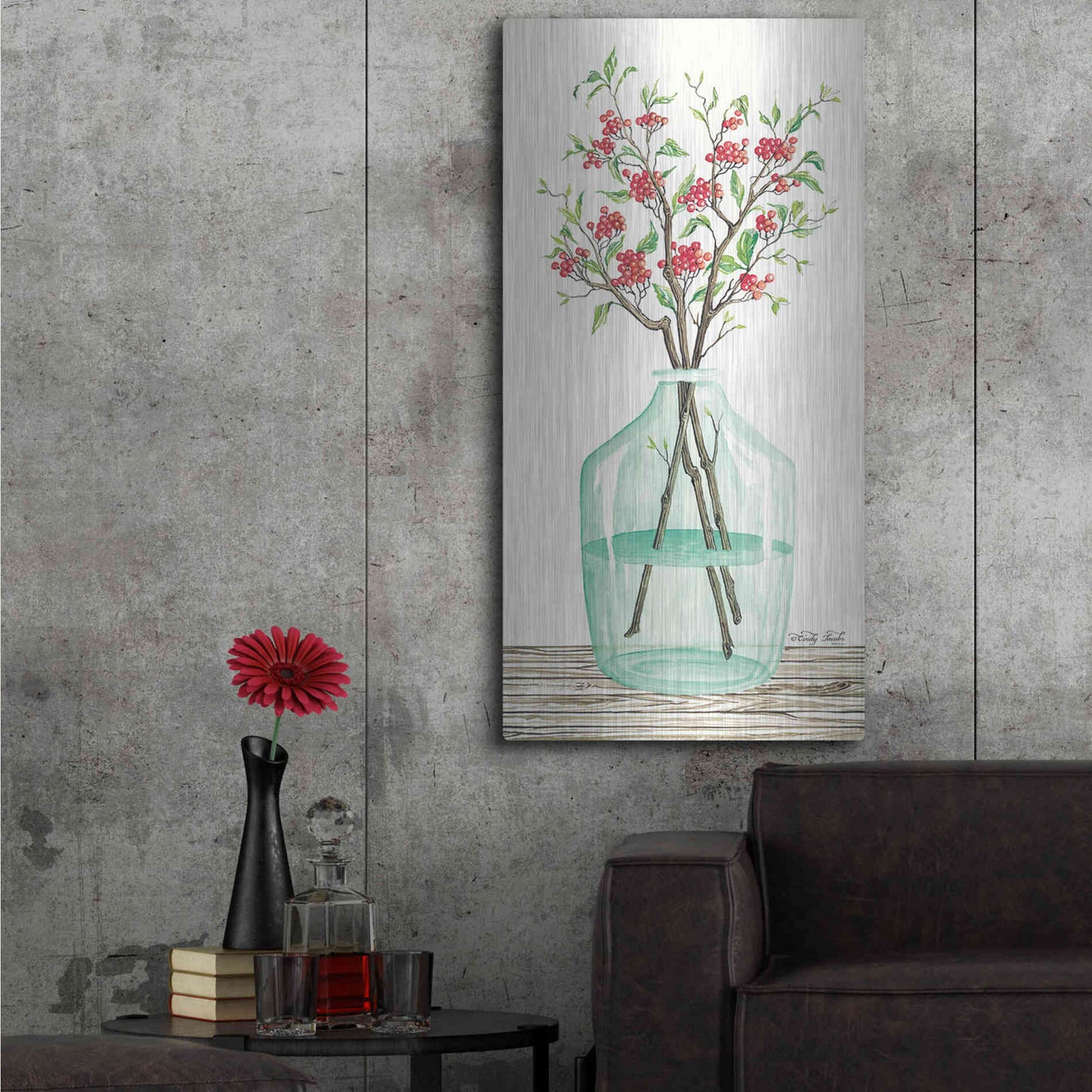 Luxe Metal Art 'Winter Blooms' by Cindy Jacobs, Metal Wall Art,24x48