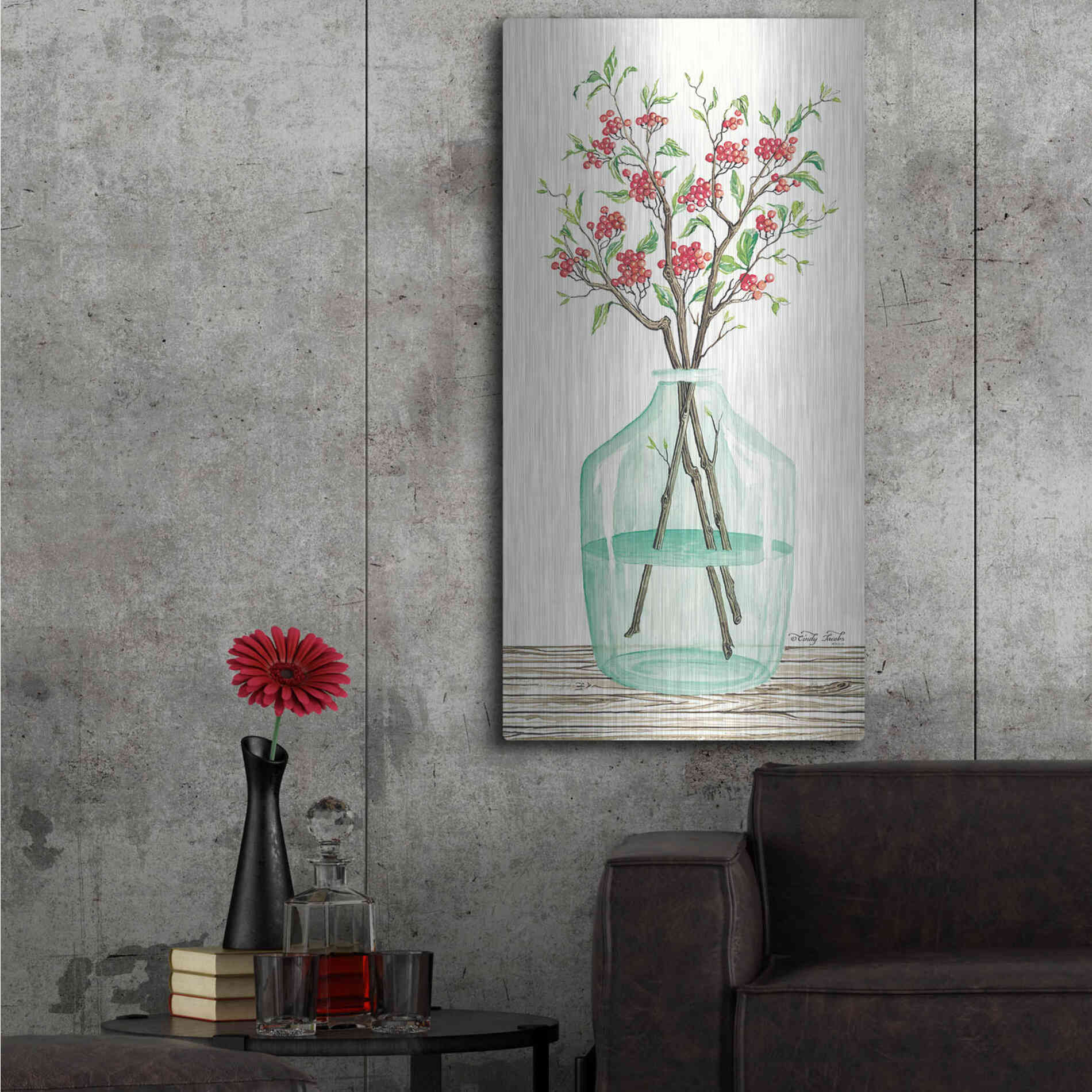 Luxe Metal Art 'Winter Blooms' by Cindy Jacobs, Metal Wall Art,24x48