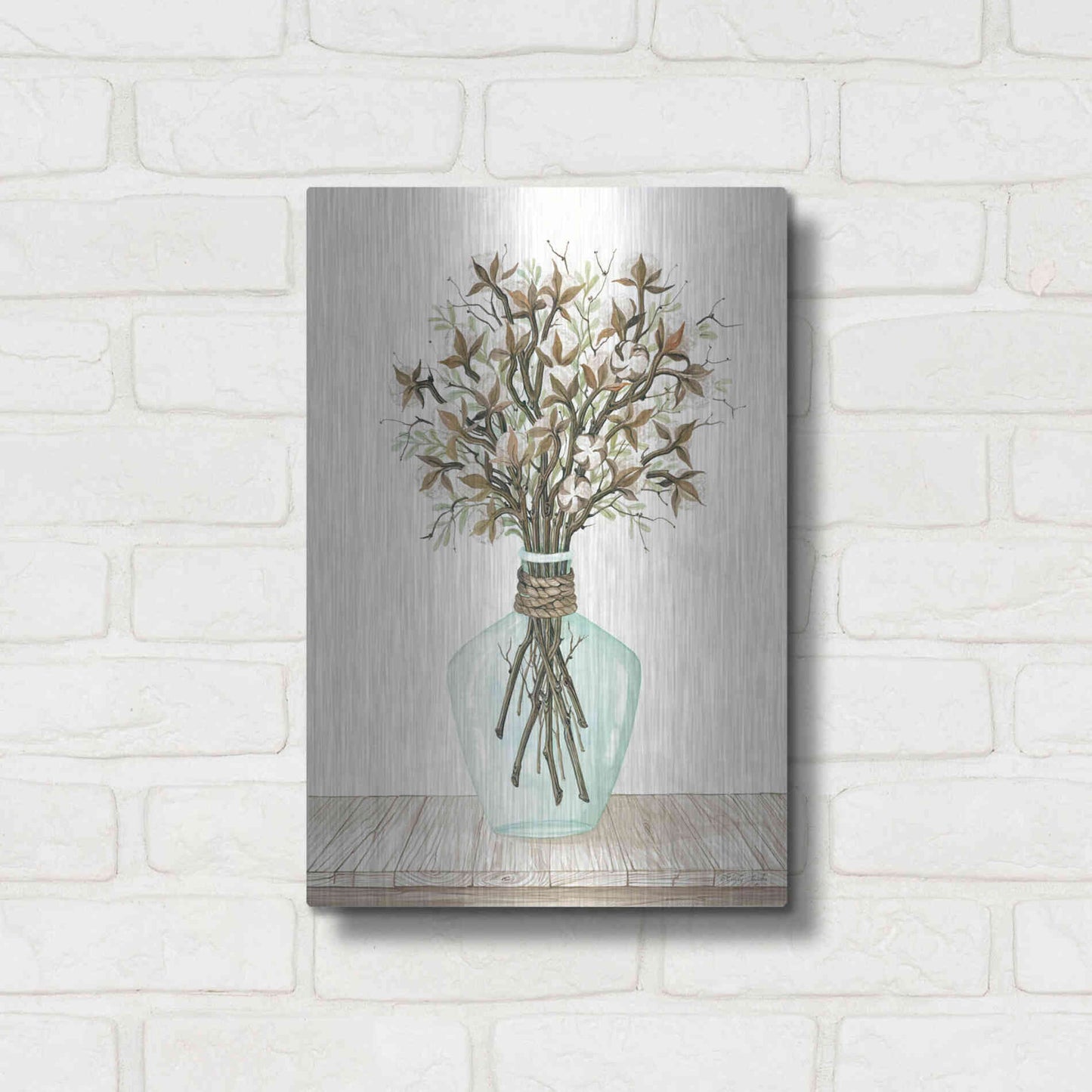 Luxe Metal Art 'Cotton Bouquet' by Cindy Jacobs, Metal Wall Art,12x16