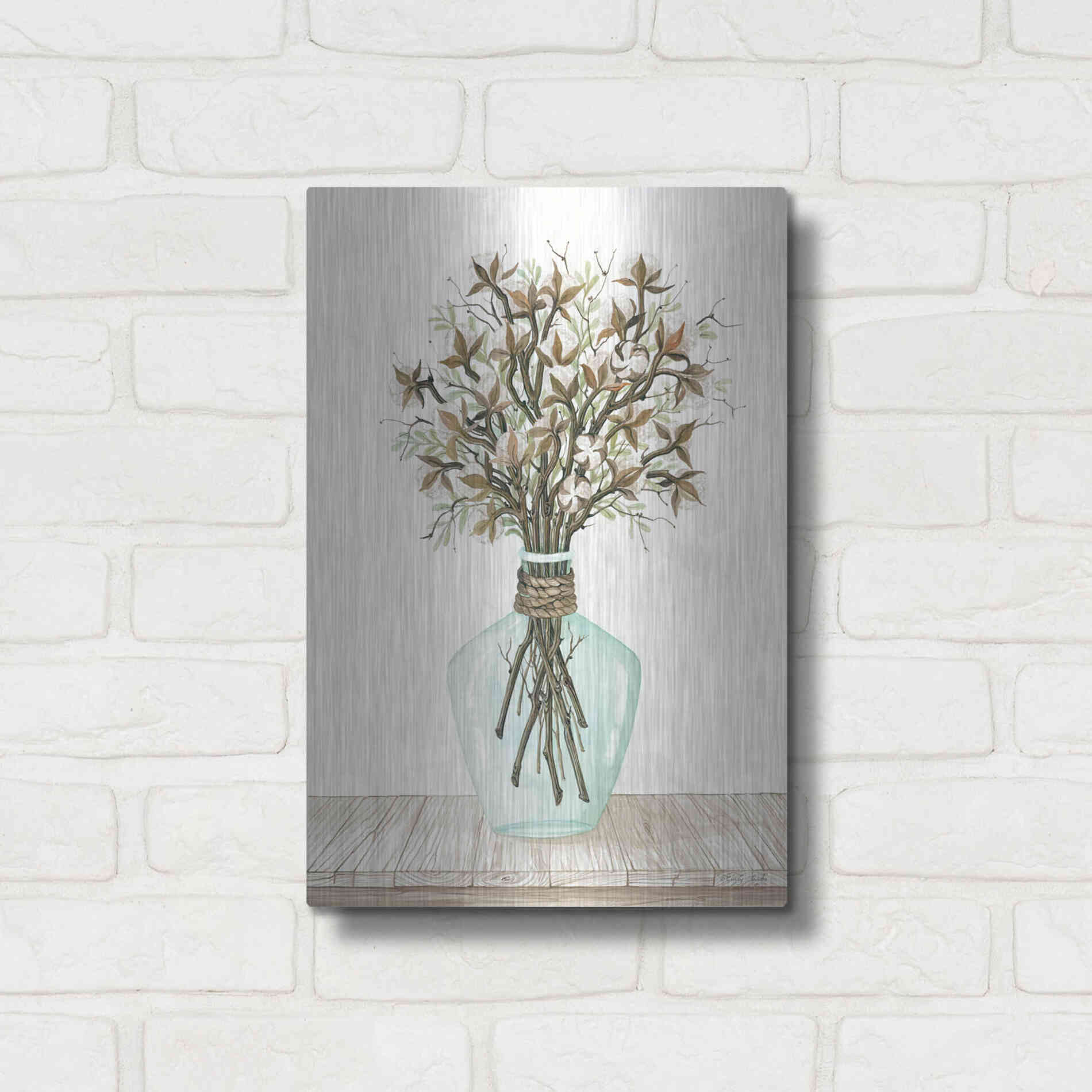 Luxe Metal Art 'Cotton Bouquet' by Cindy Jacobs, Metal Wall Art,12x16