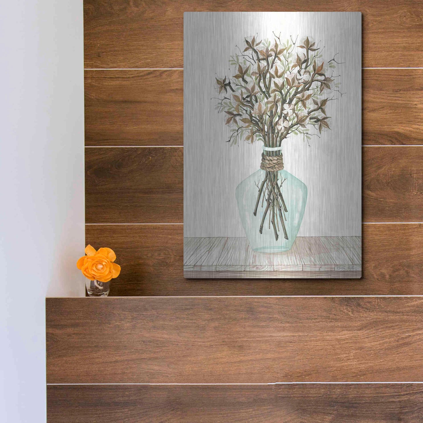 Luxe Metal Art 'Cotton Bouquet' by Cindy Jacobs, Metal Wall Art,12x16