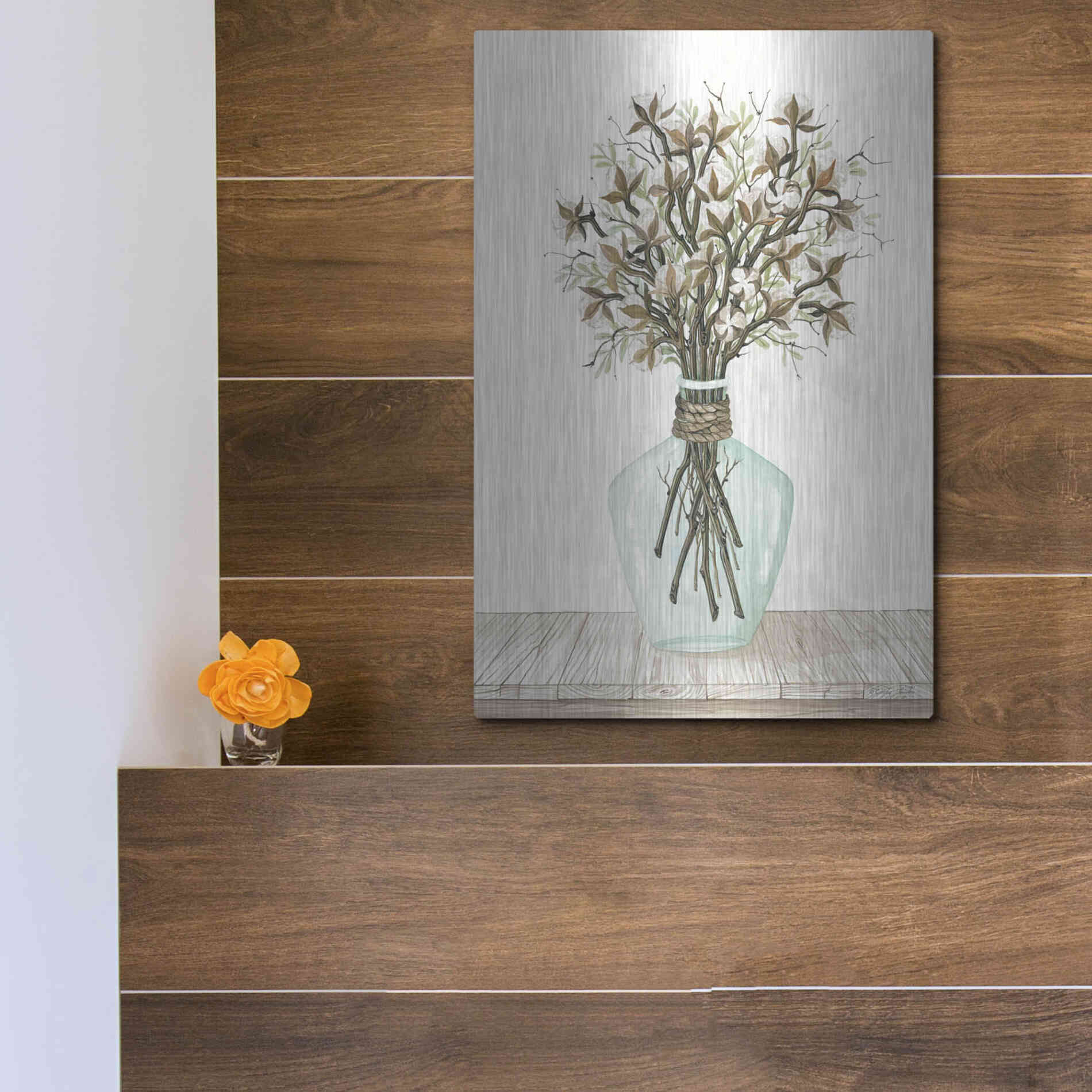 Luxe Metal Art 'Cotton Bouquet' by Cindy Jacobs, Metal Wall Art,12x16