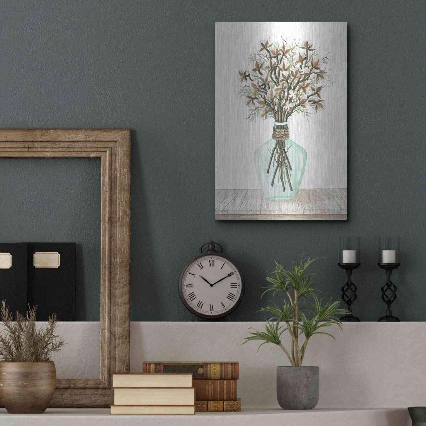 Luxe Metal Art 'Cotton Bouquet' by Cindy Jacobs, Metal Wall Art,12x16