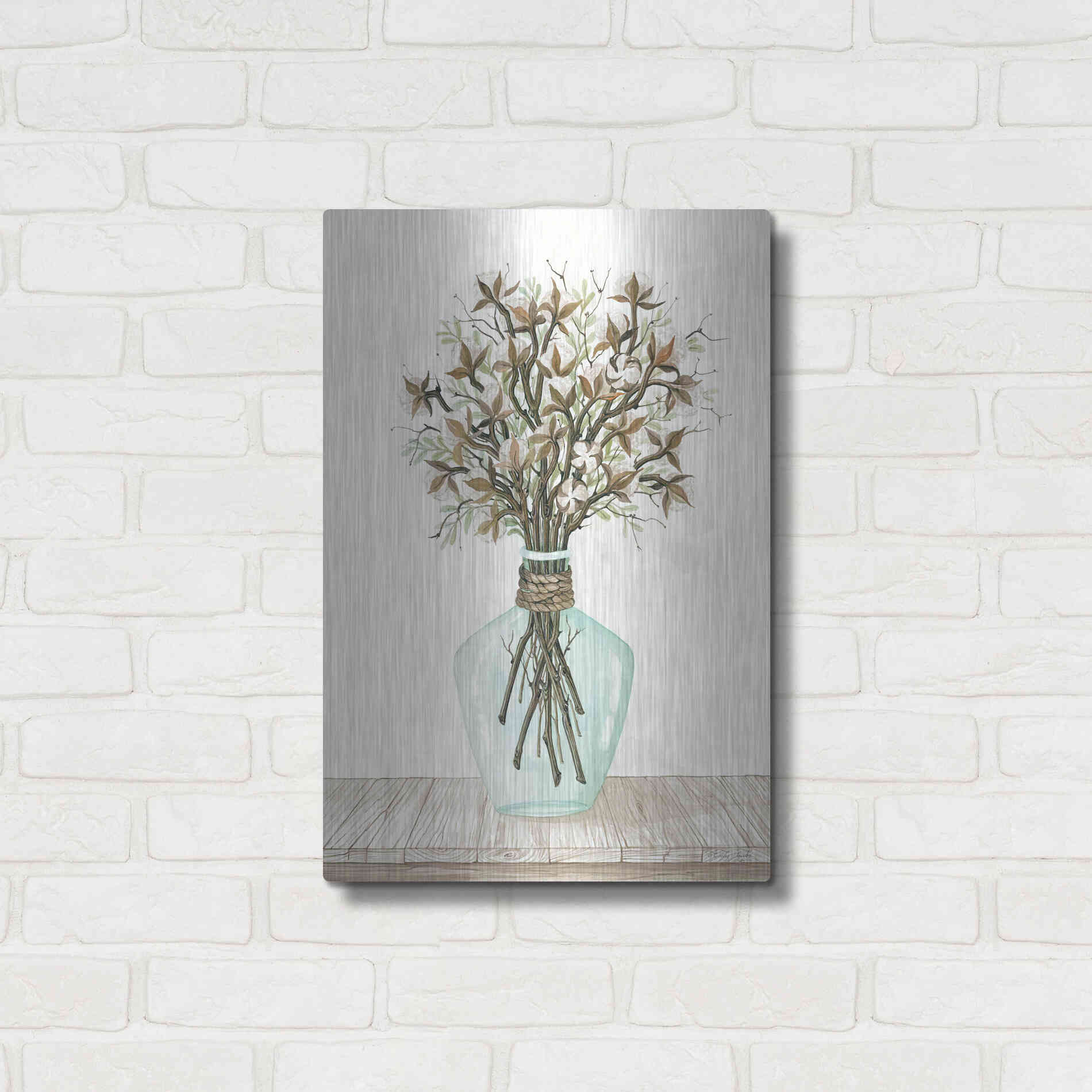 Luxe Metal Art 'Cotton Bouquet' by Cindy Jacobs, Metal Wall Art,16x24