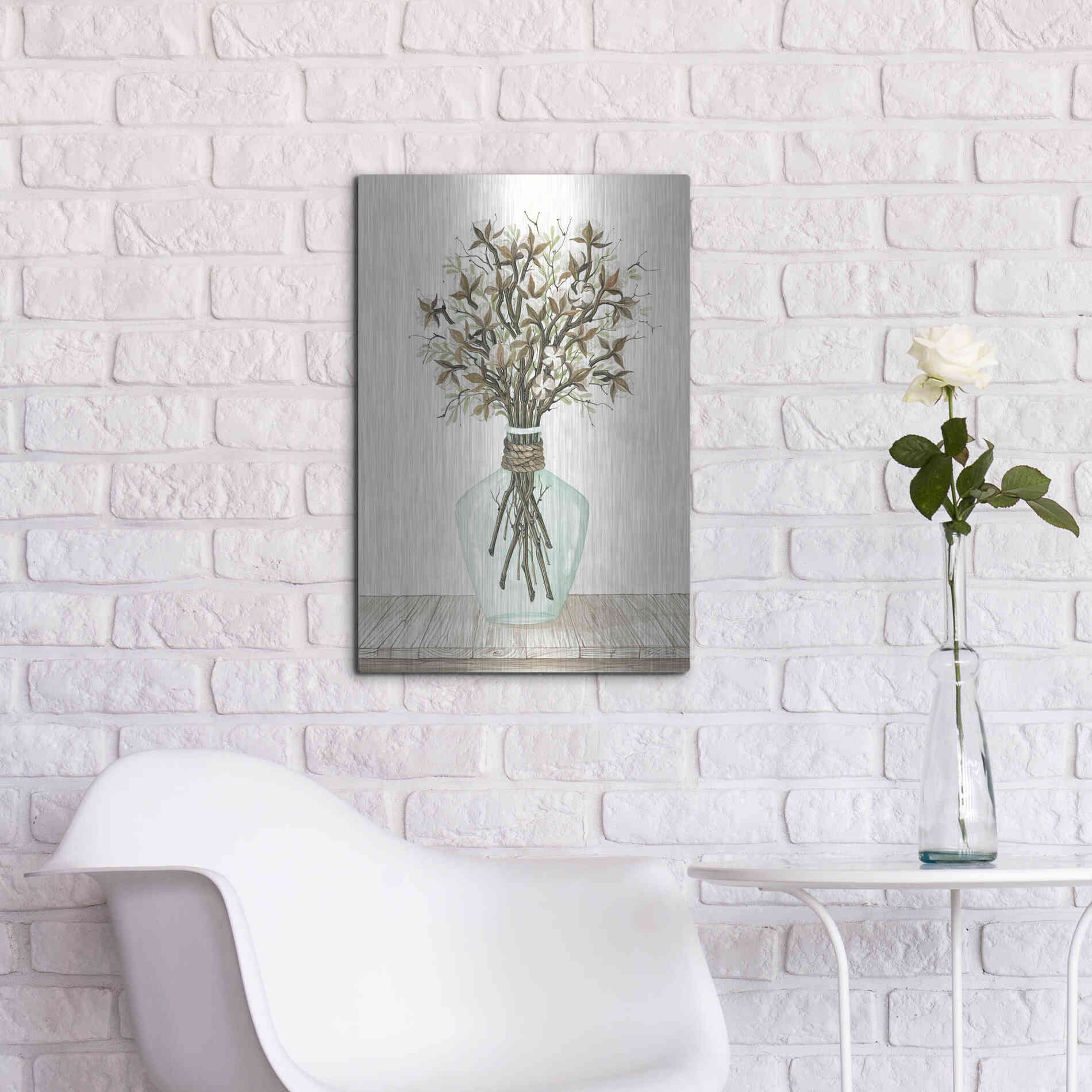 Luxe Metal Art 'Cotton Bouquet' by Cindy Jacobs, Metal Wall Art,16x24