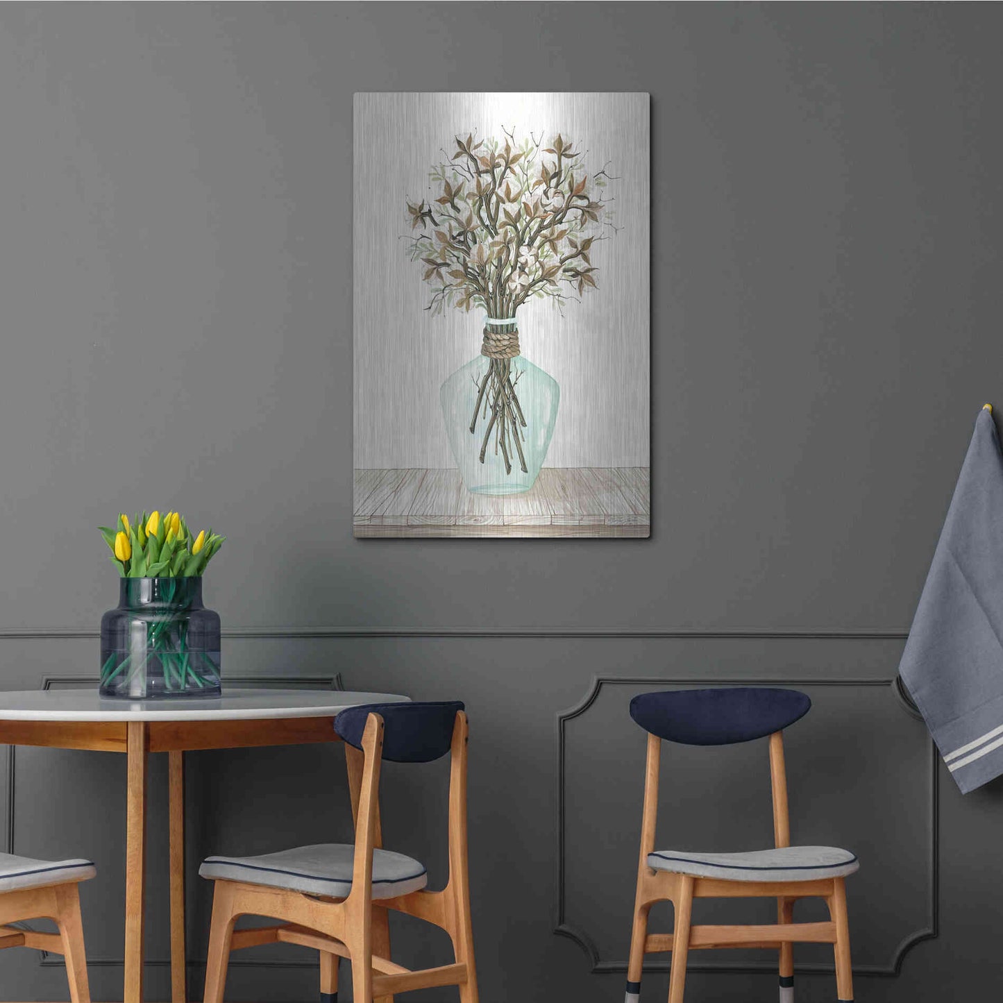 Luxe Metal Art 'Cotton Bouquet' by Cindy Jacobs, Metal Wall Art,24x36