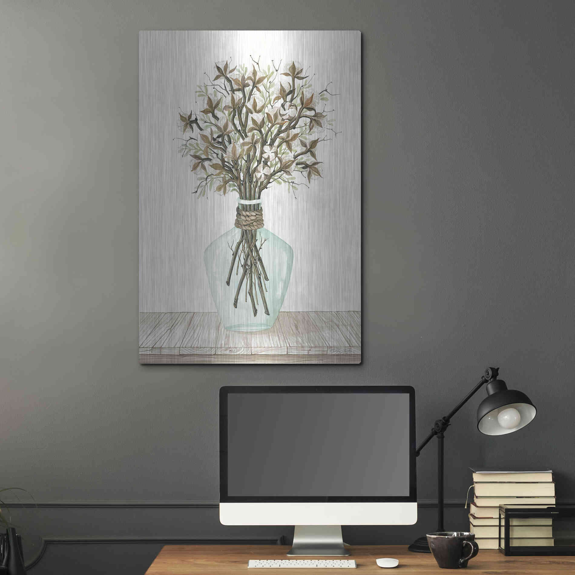 Luxe Metal Art 'Cotton Bouquet' by Cindy Jacobs, Metal Wall Art,24x36